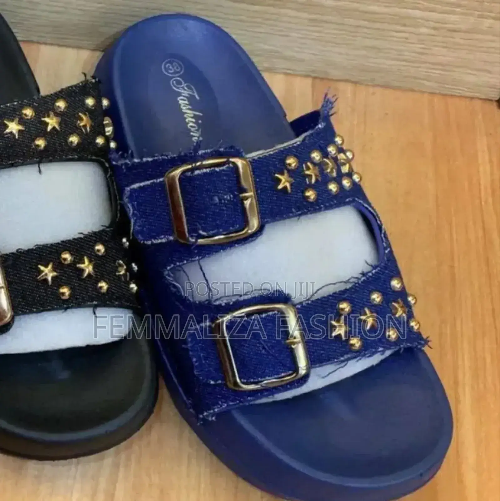 Ladies Jean Rhinestone Slides