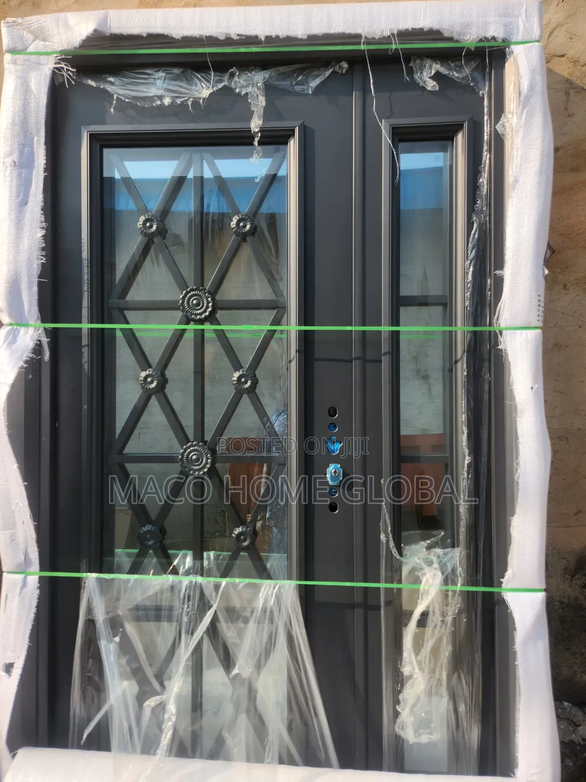 4ft by 7ft French Glass Door Gray Colour