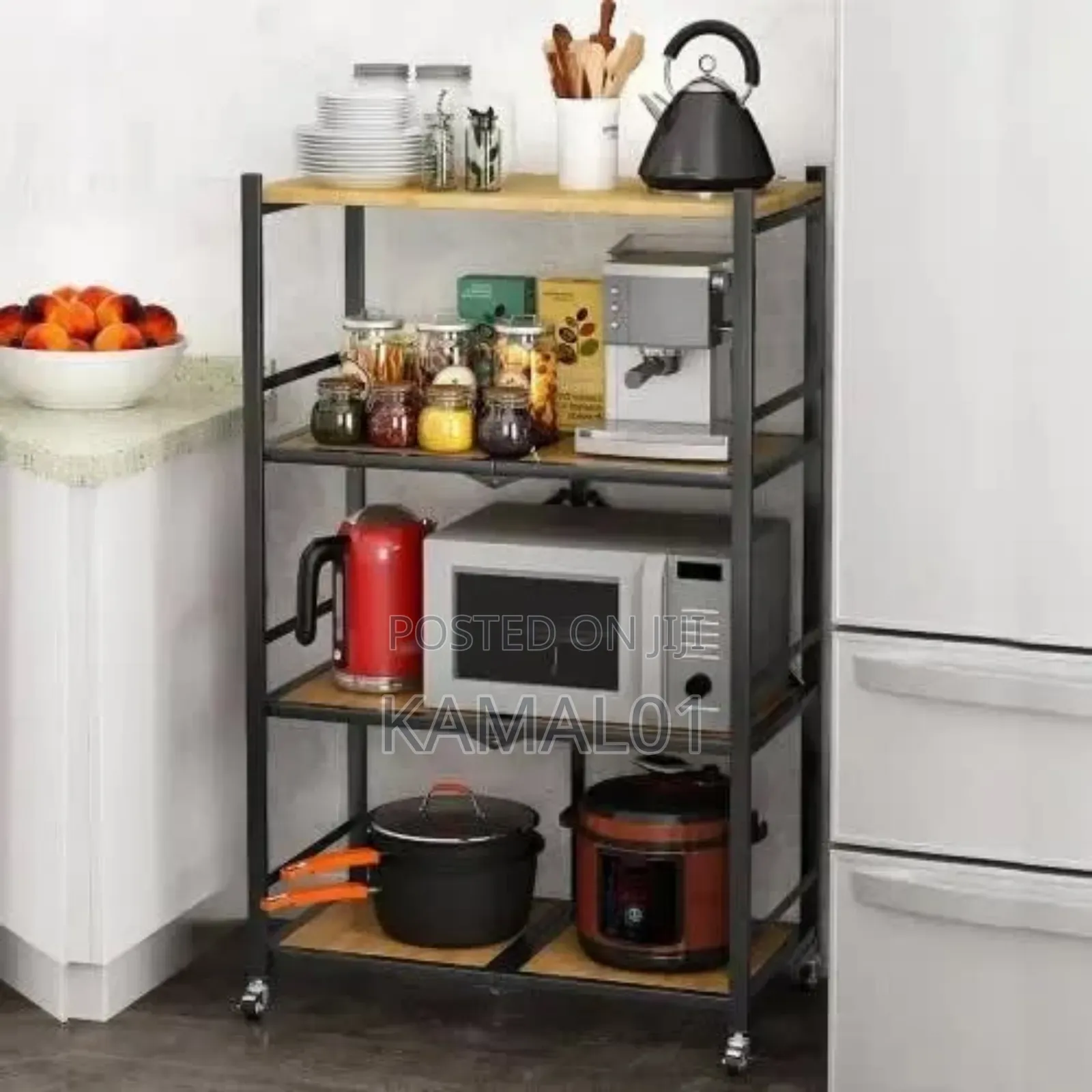 4 Layer Foldable Shelf With Wood Top