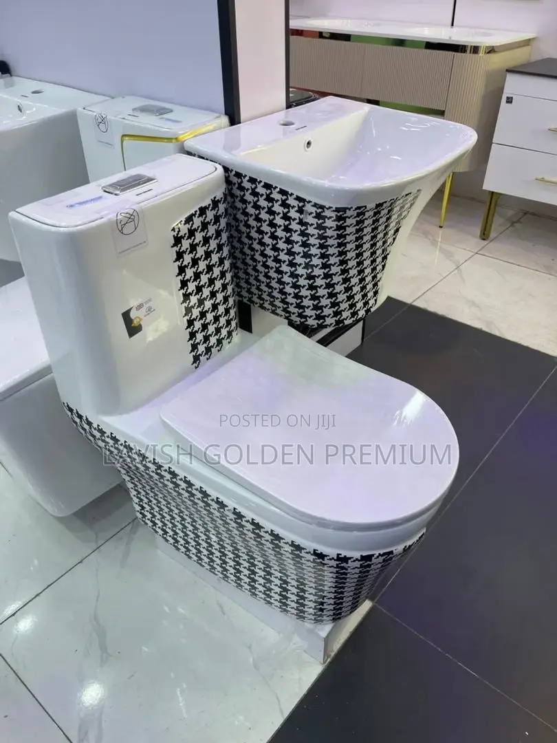 Brand New Soft Close Black and White England Wc Set With Hanging Basin