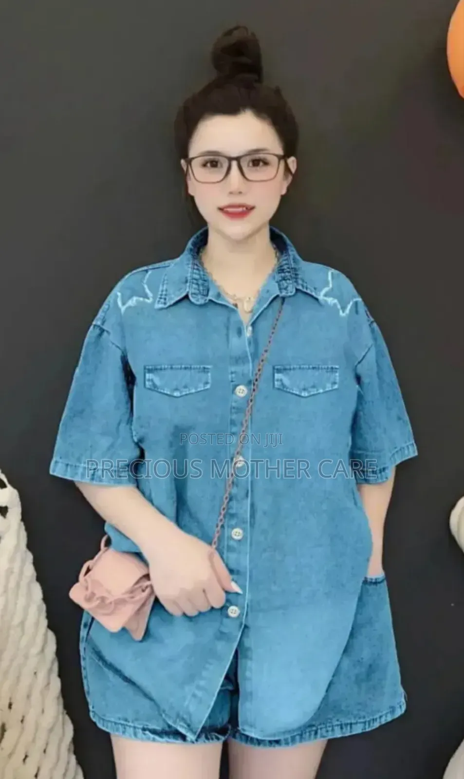 Teenagers and Adults Jean Free Shirt and Short Set 2 Pics Set
