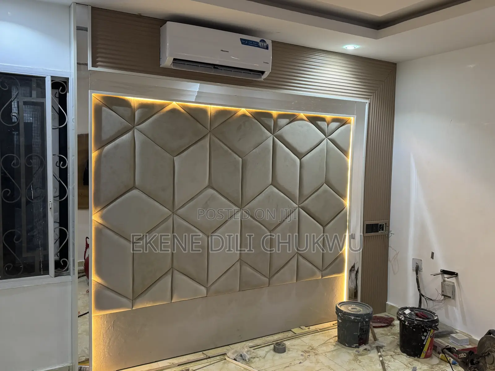 Contemporary Luxury Bed Frame With Geometric Headboard