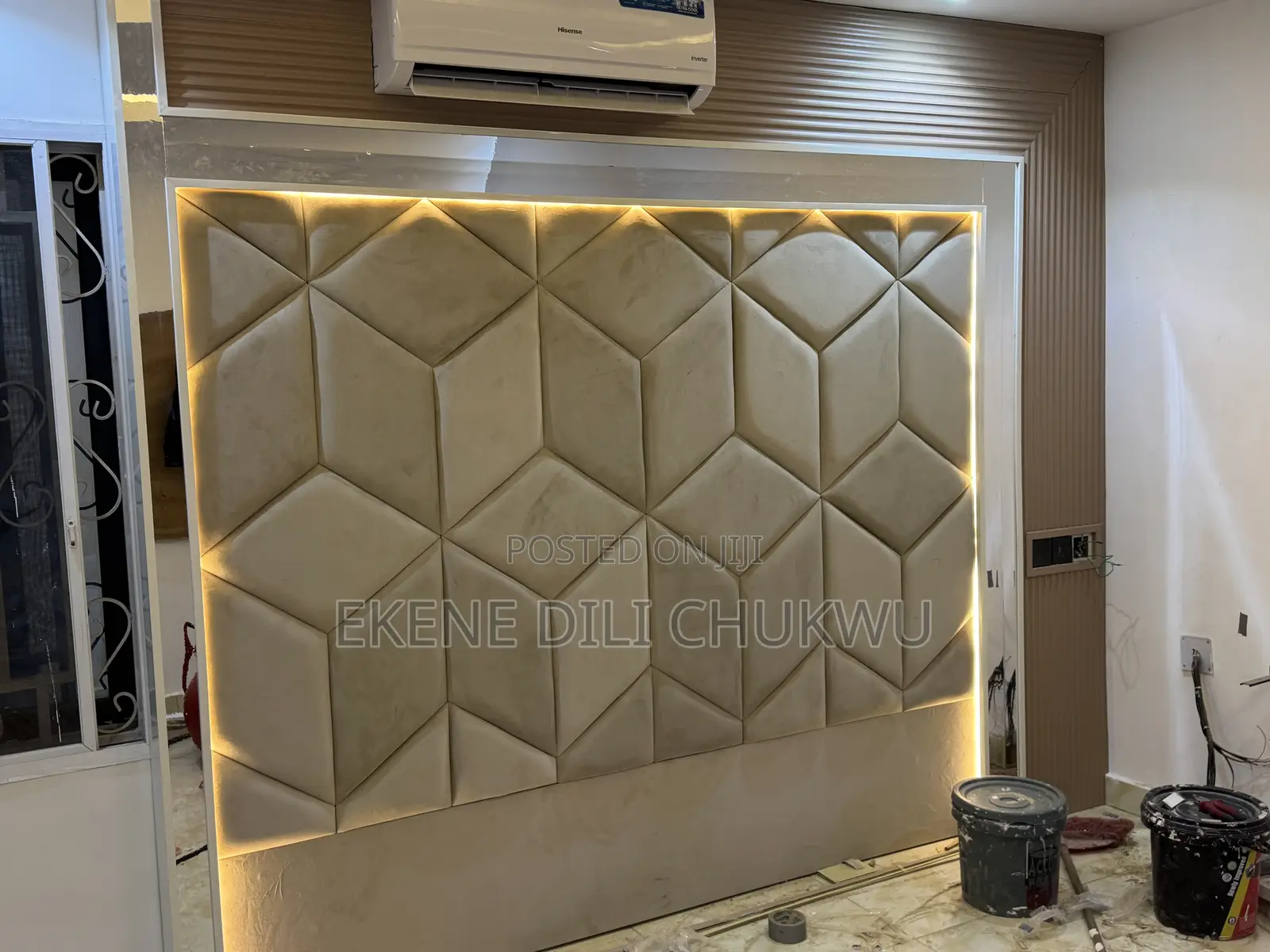 Contemporary Luxury Bed Frame With Geometric Headboard