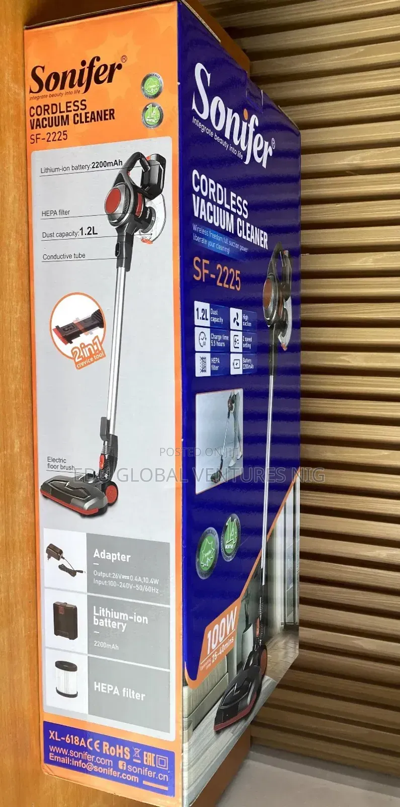 Sonifer 2 in 1 Cordless Vacuum Cleaner Sf-2225. 100watts.