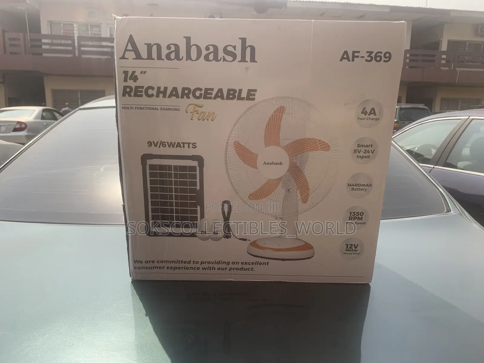Anabash 14 Inches Solar and Electrical Rechargeable Fan + Two Bulbs