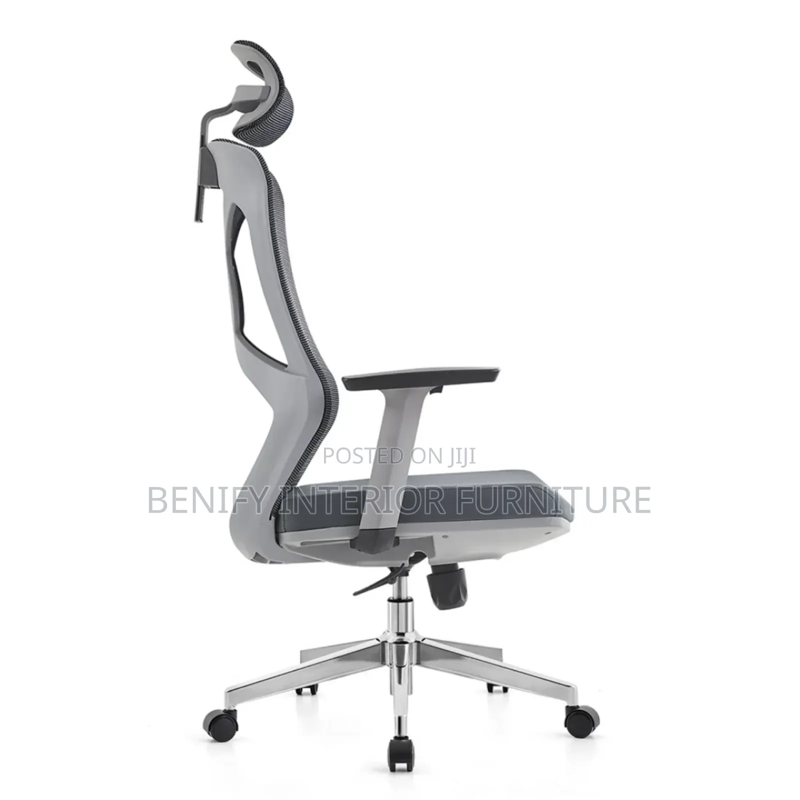 Gray Mesh Ergonomic Chair With Headrest and Adjustable Arms