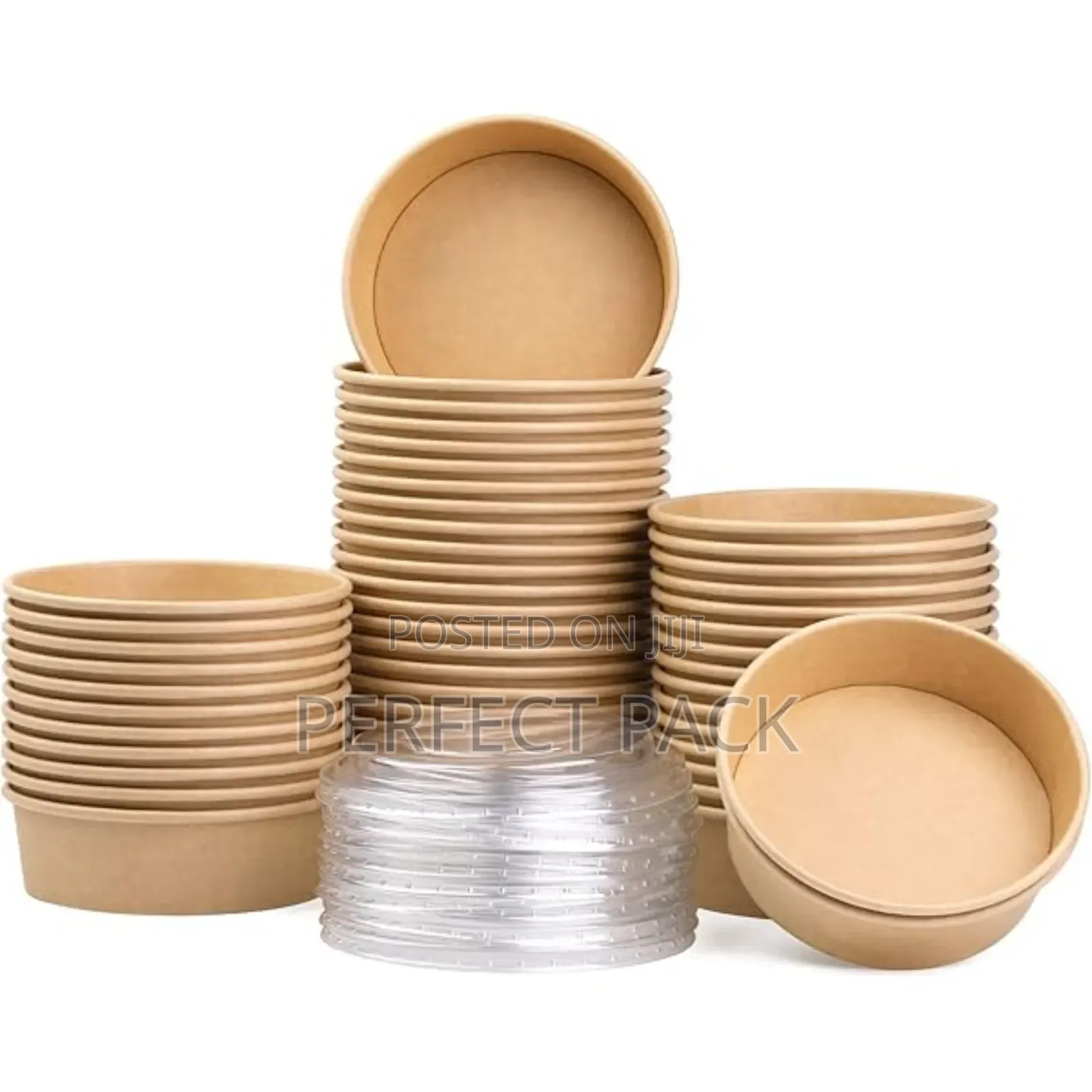 50pcs Multi Purpose Salad Round Kraft Bowls + 50pcs Cover (1000ml)