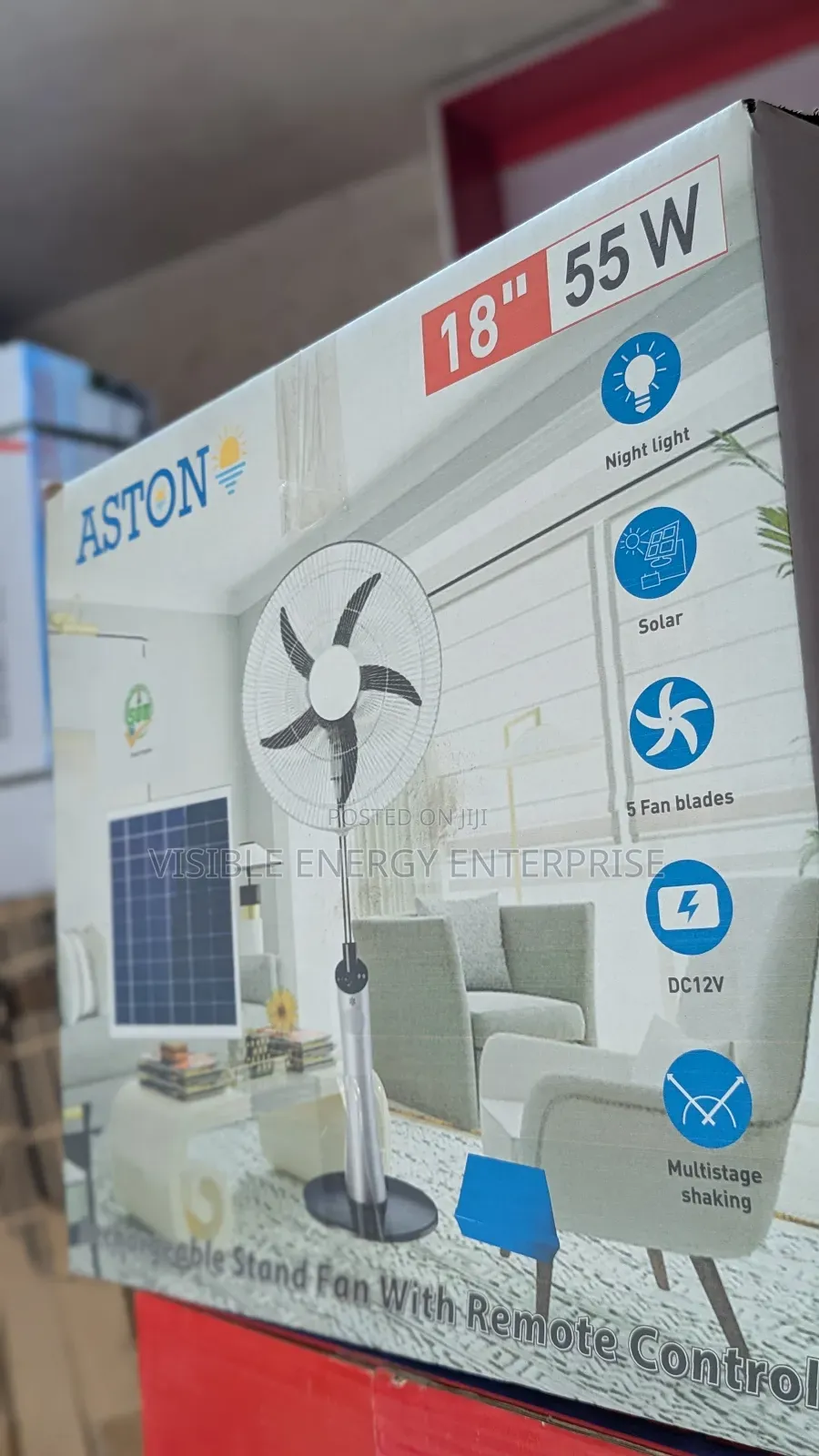 Aston 18" Solar Rechargeable Stand Fan