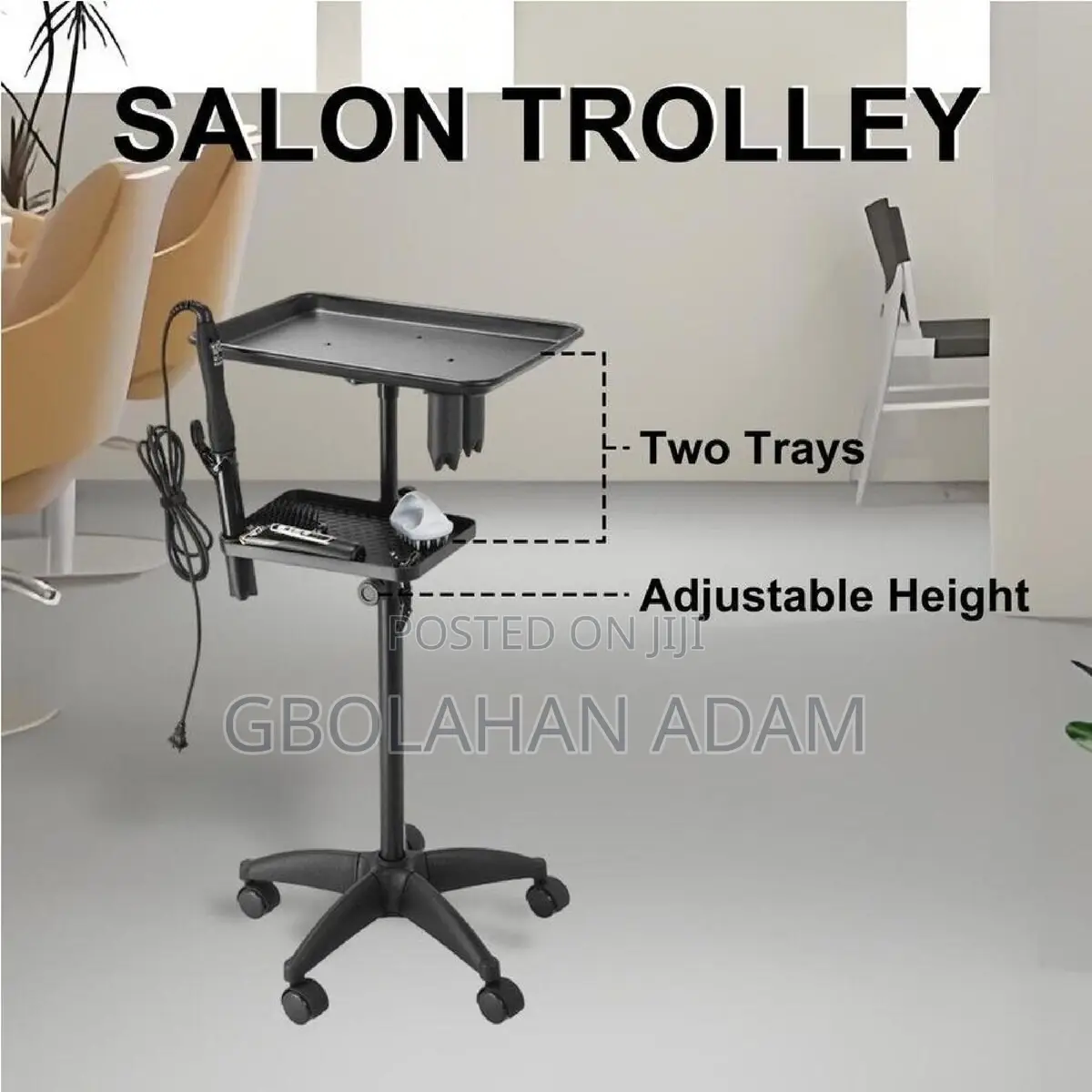 Salon Rolling Cart With Tray Dryer Holder