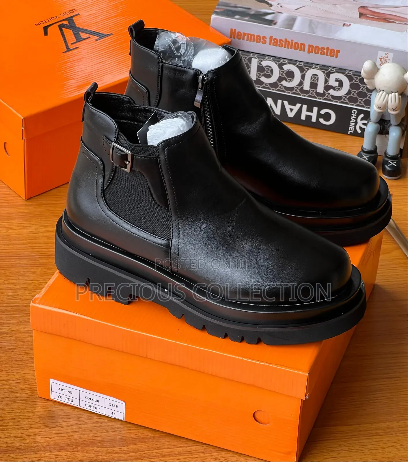 Loius Vuitton Double Sole Buckle Round Face Leather Boot.