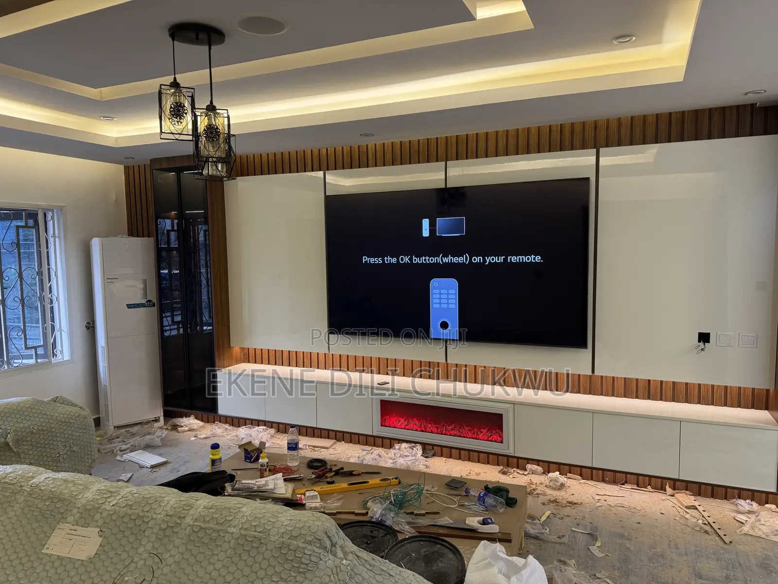 Modern Wall-Mounted Tv Panel With Fireplace Storage Cabinets