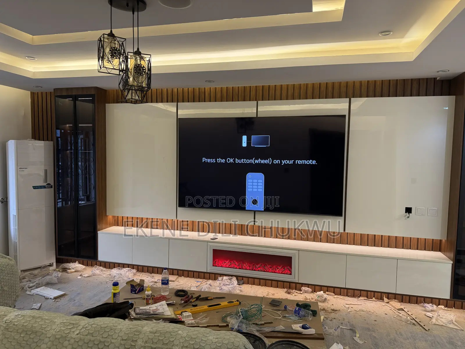 Modern Wall-Mounted Tv Panel With Fireplace Storage Cabinets