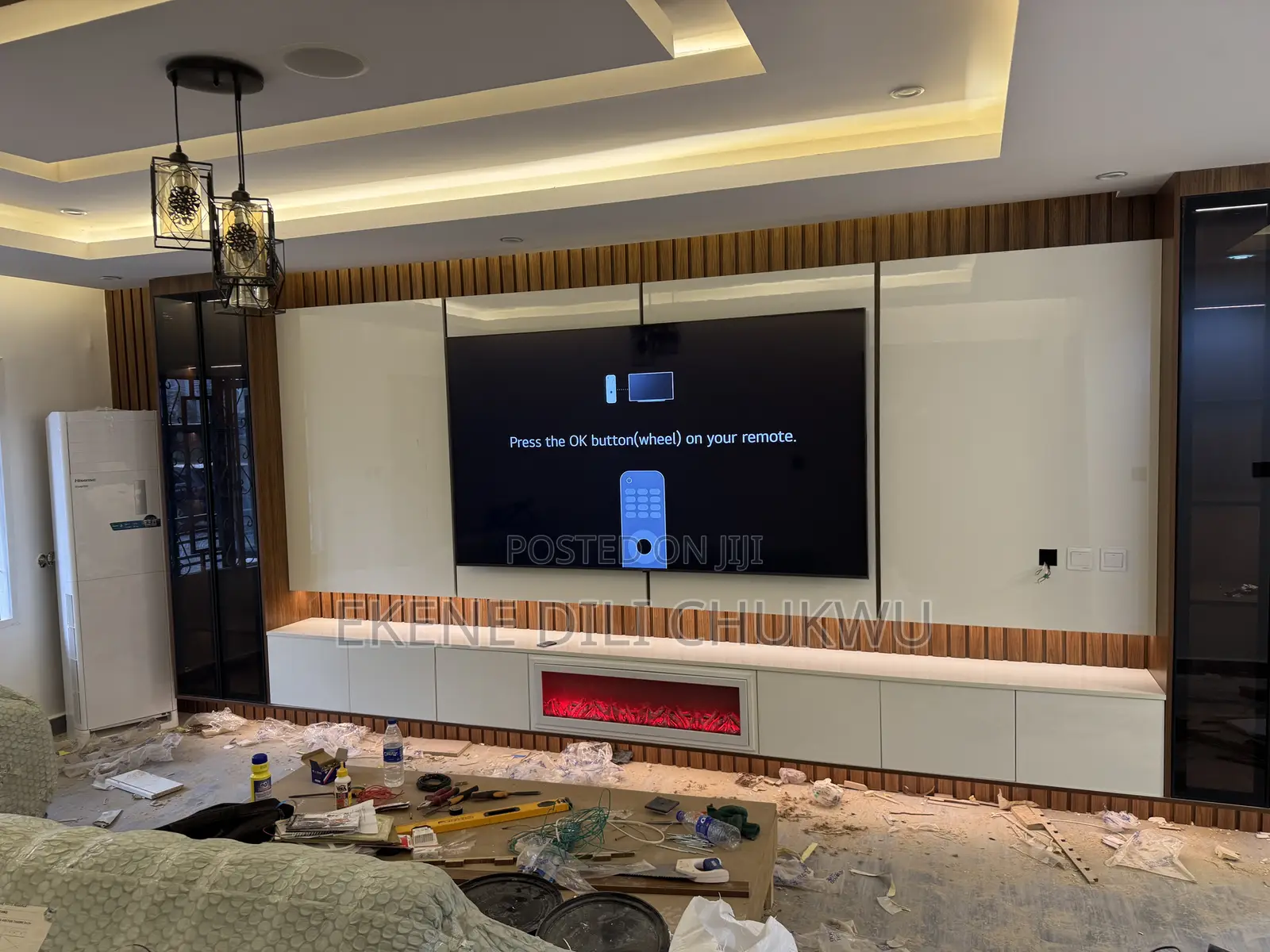 Modern Wall-Mounted Tv Panel With Fireplace Storage Cabinets