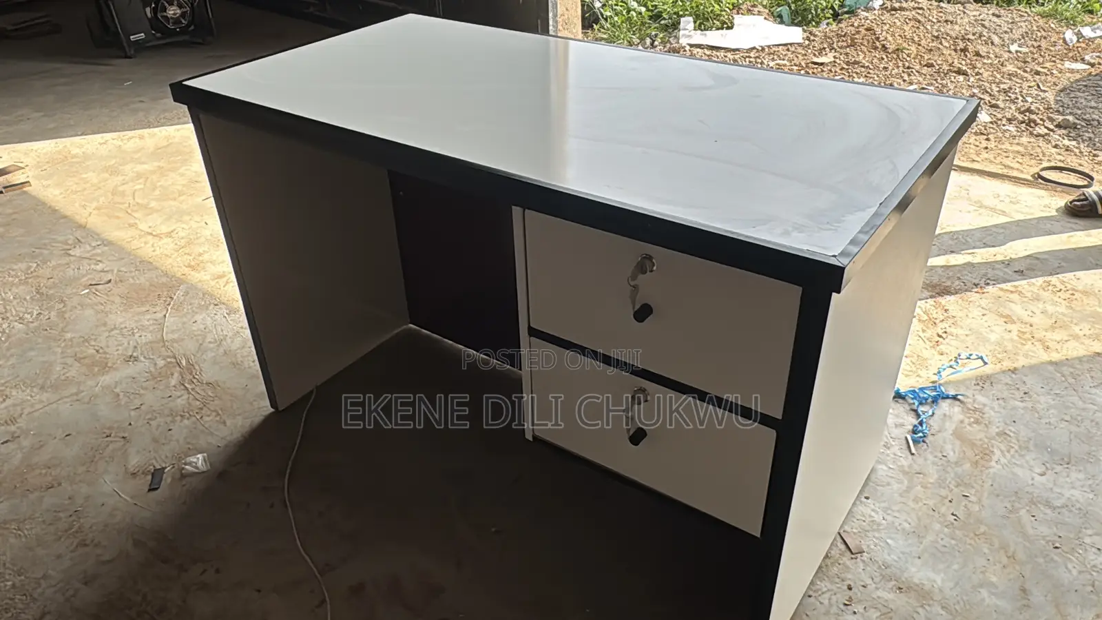 Modern Office Table With Storage Drawers and Slatted Front Design
