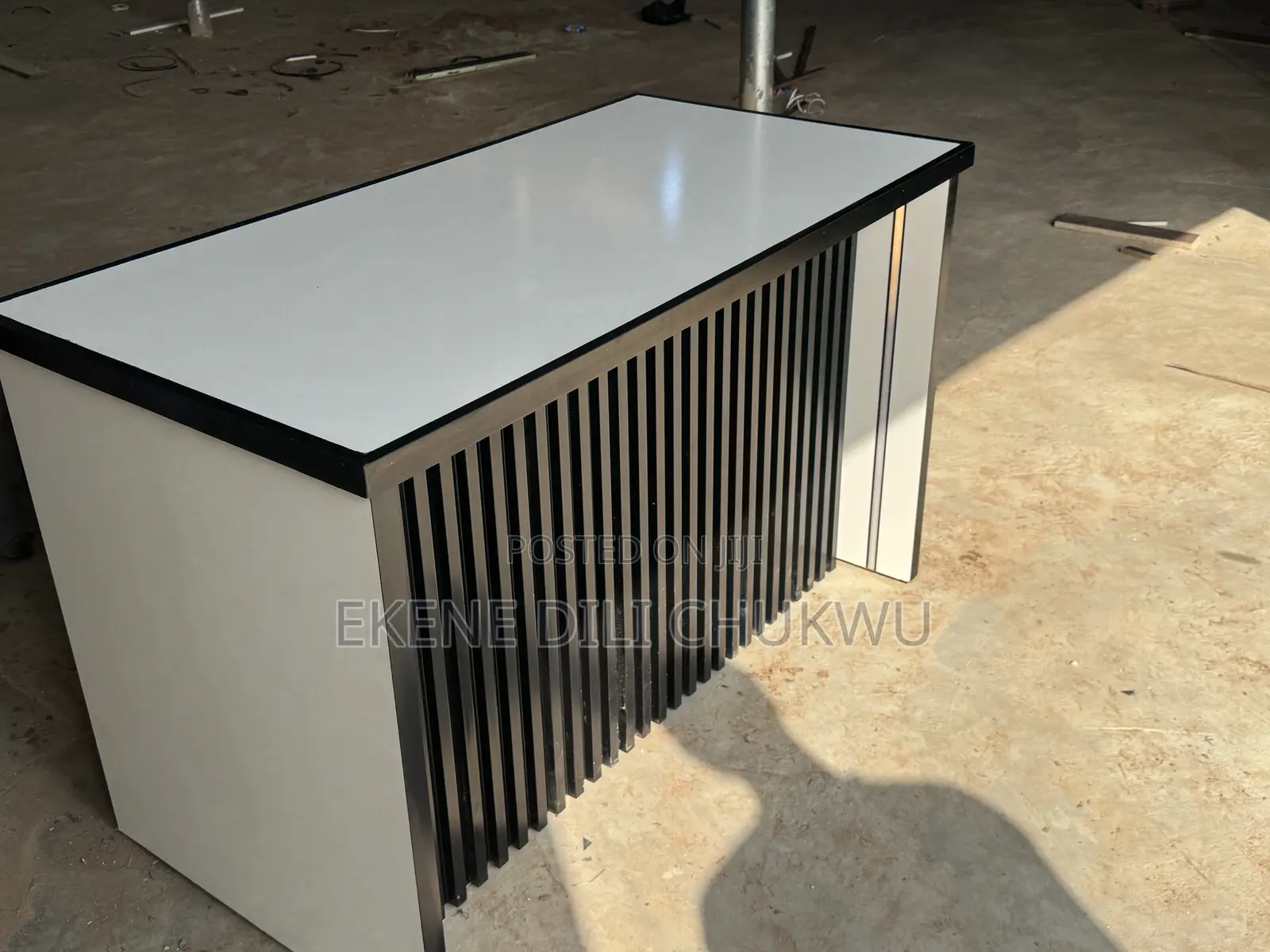 Modern Office Table With Storage Drawers and Slatted Front Design