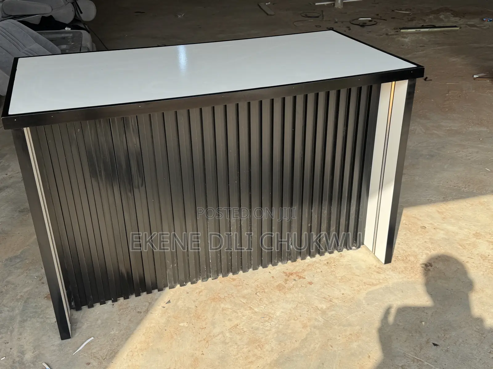 Modern Office Table With Storage Drawers and Slatted Front Design
