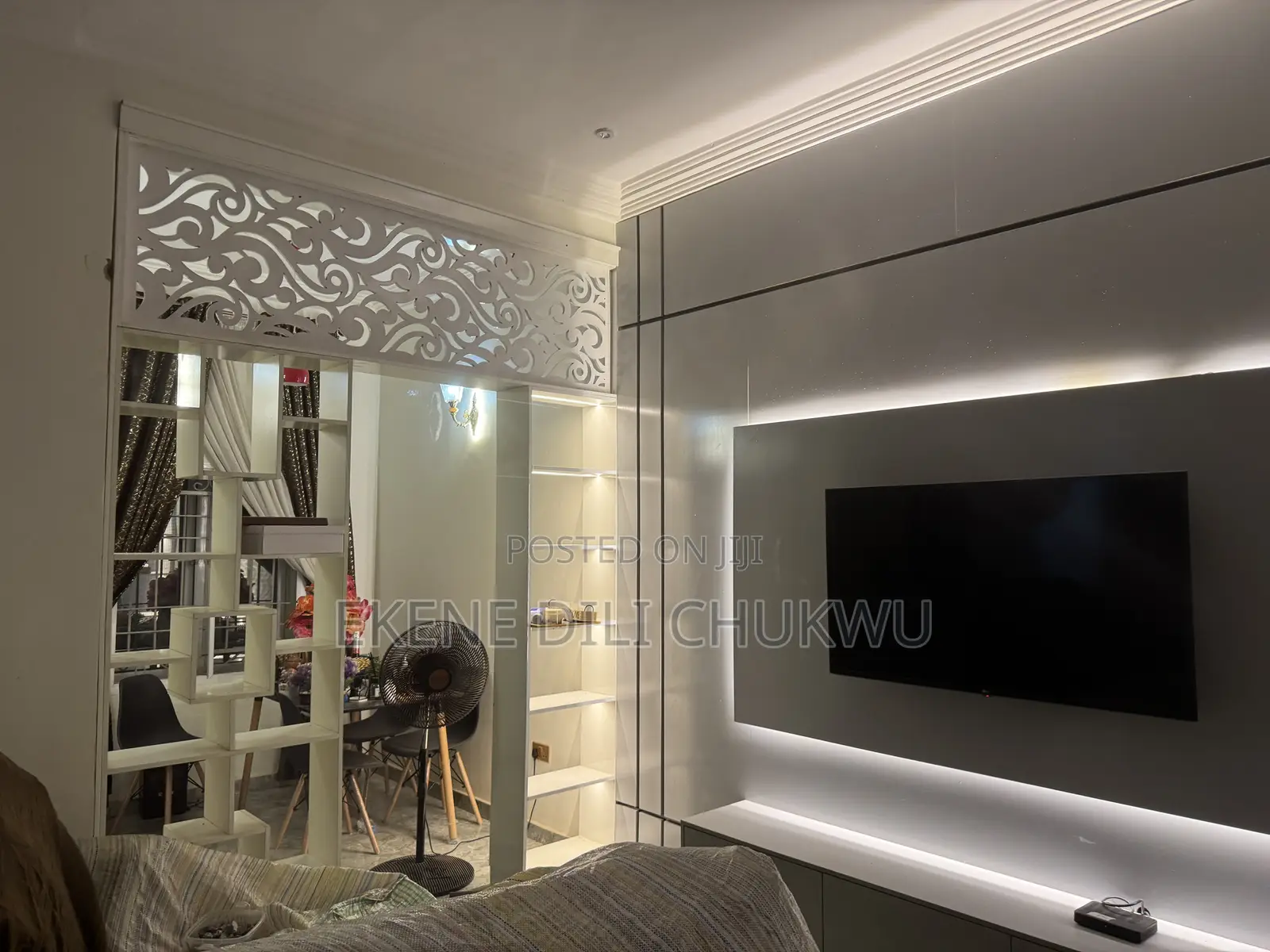 Modern Led Tv Wall Panel With Display Shelves and Storage Console