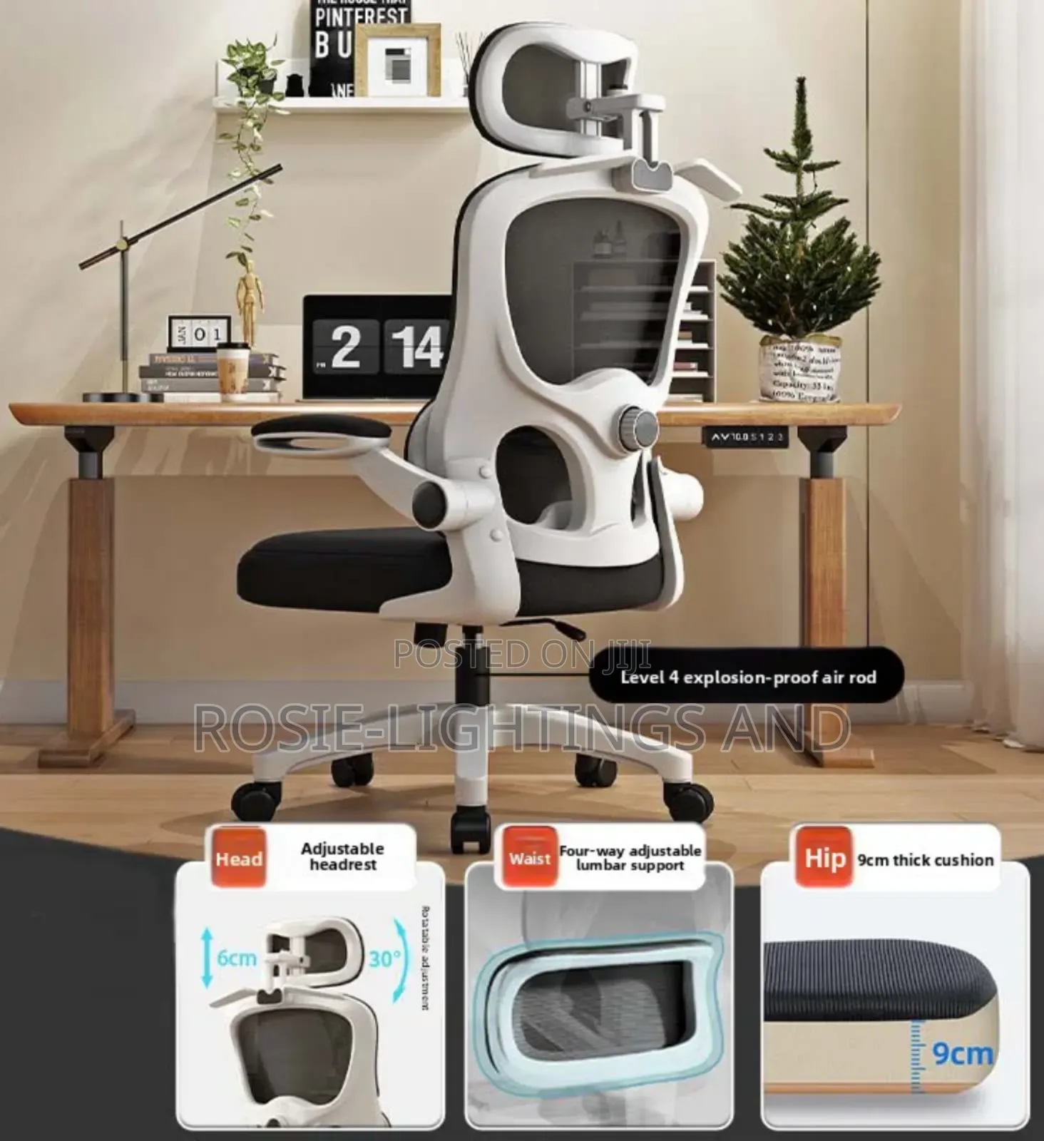 Egornomic Swivel Mesh Office Chair With Headrest - Black and White
