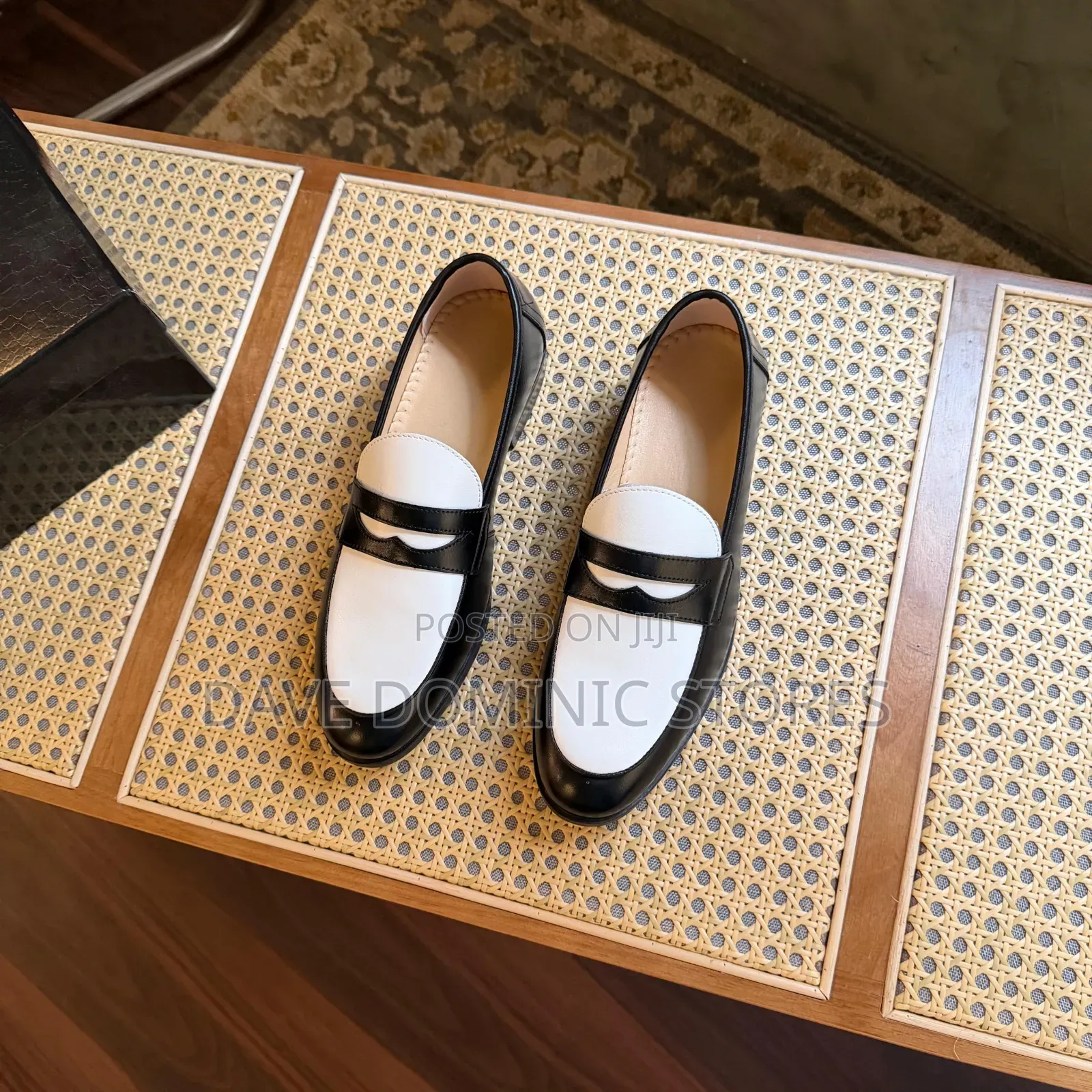 Two Tone White and Black Penny Loafers