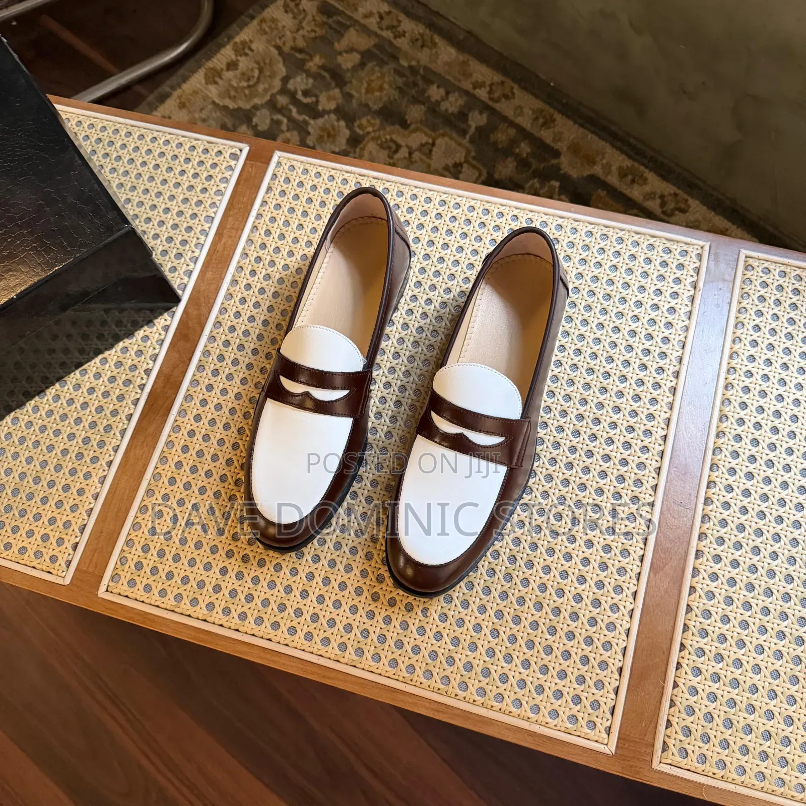 Two Tone White and Black Penny Loafers