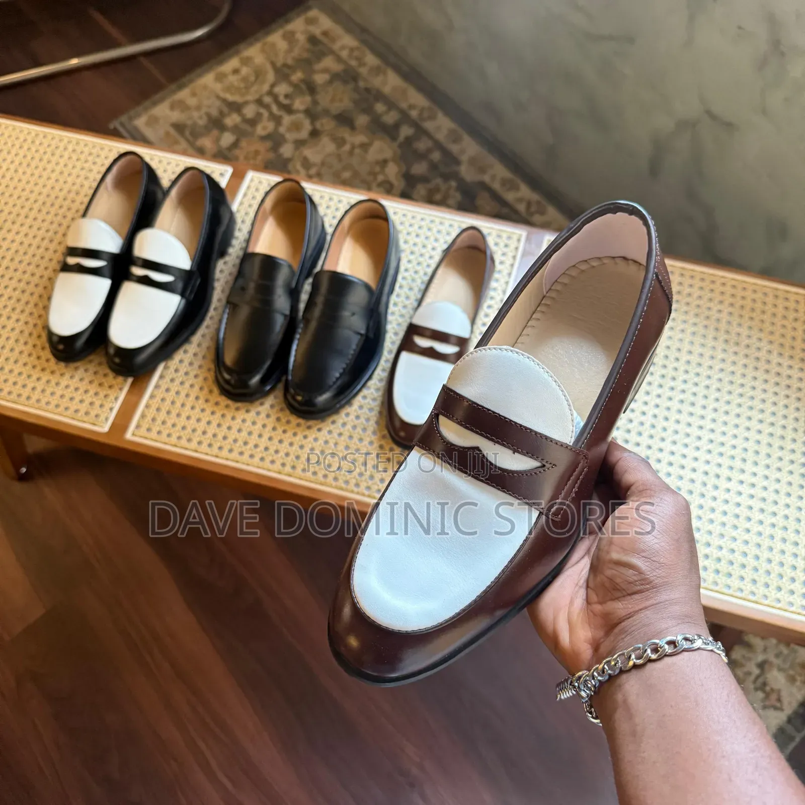 Two Tone White and Black Penny Loafers