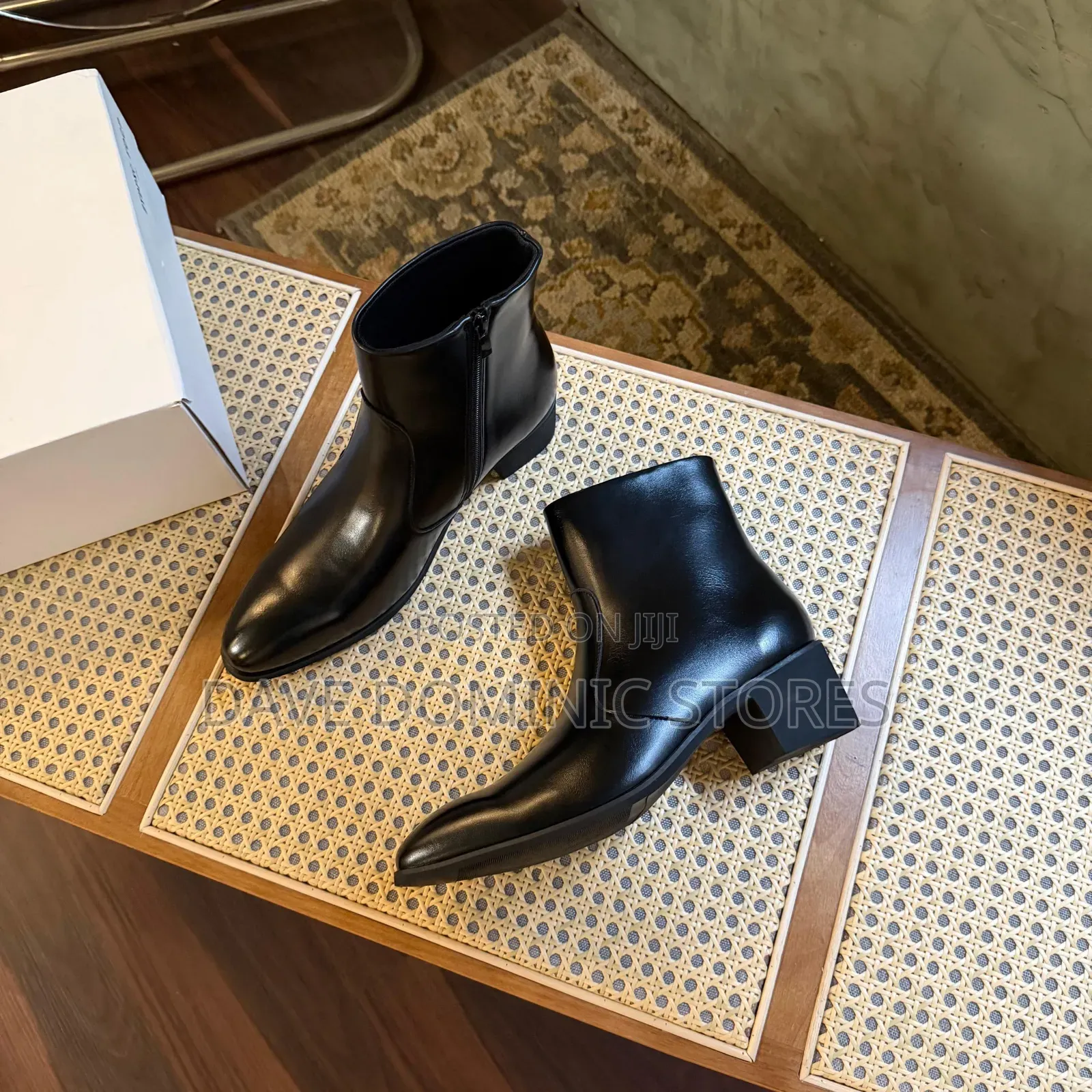 Heeled Leather Ankle Boot in Black