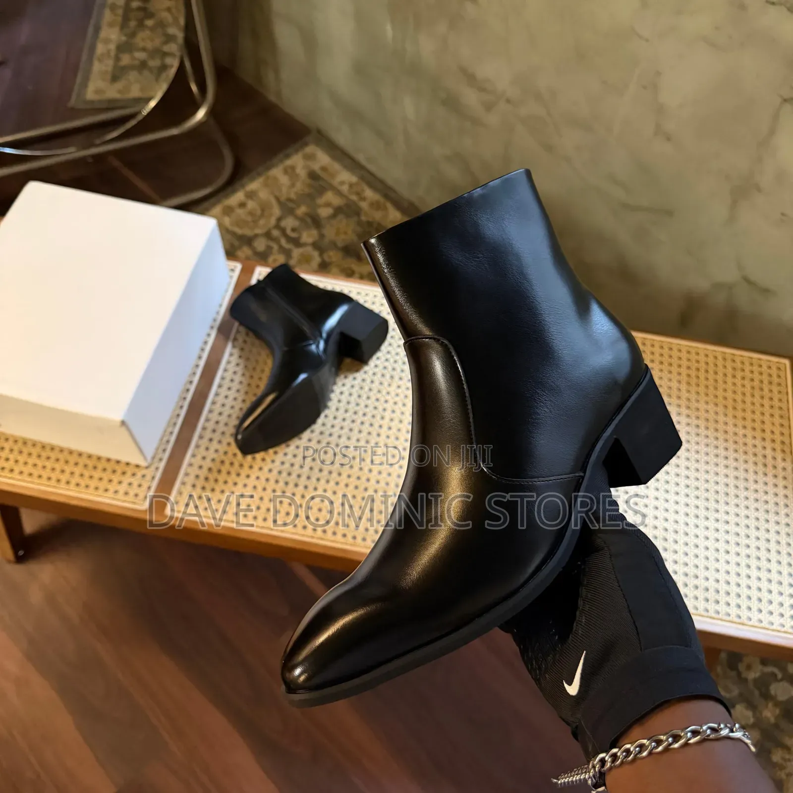 Heeled Leather Ankle Boot in Black