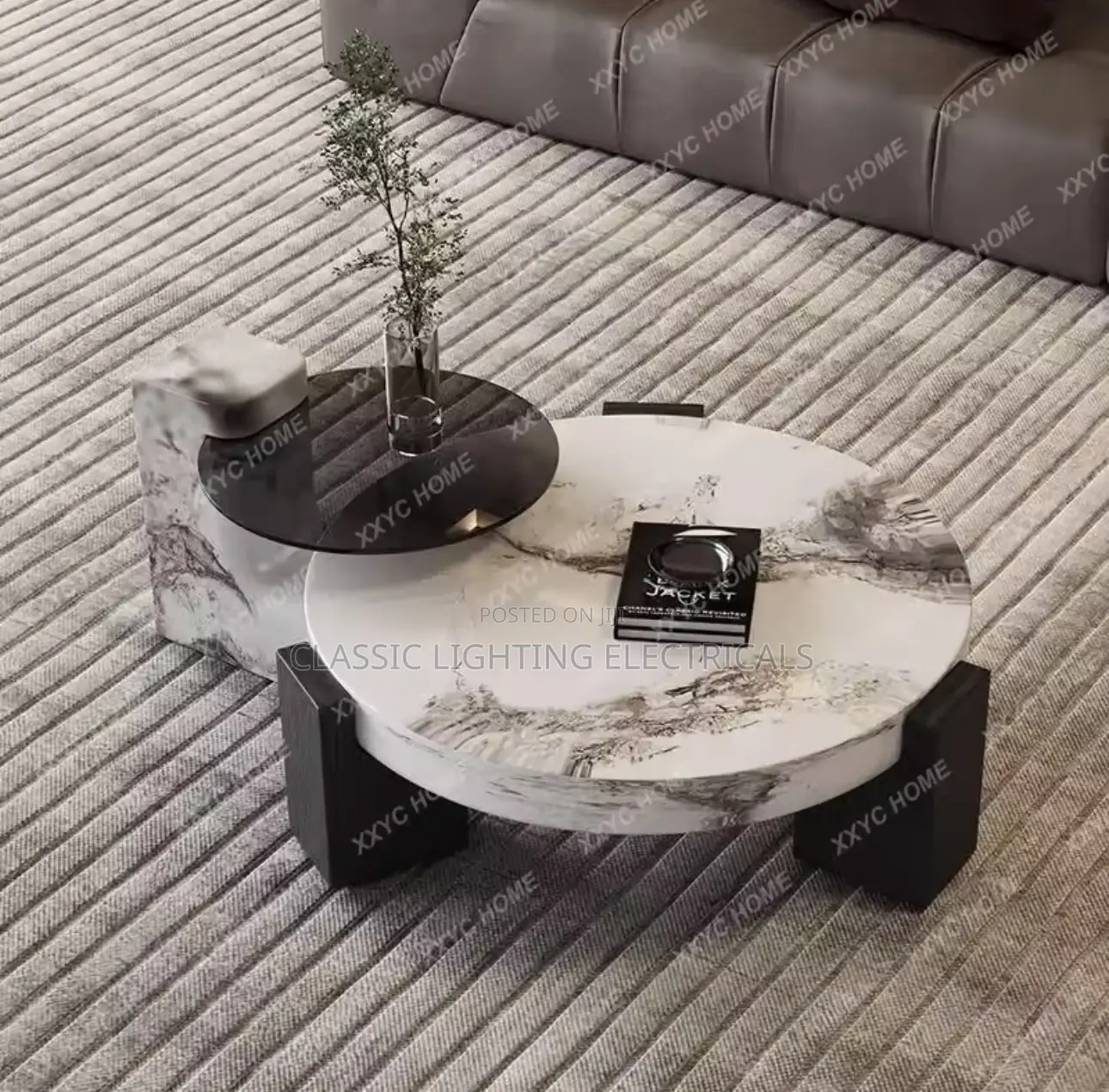 Marble Round Coffee Table Minimalist Living Room High Combination Tabl