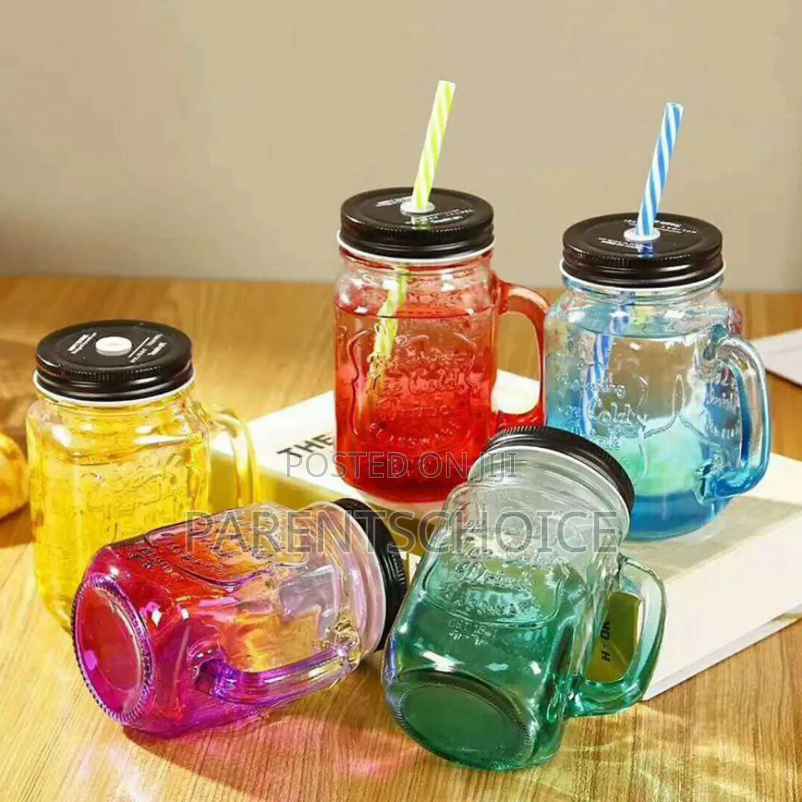 Glass Mason Jar With Lid and Straw