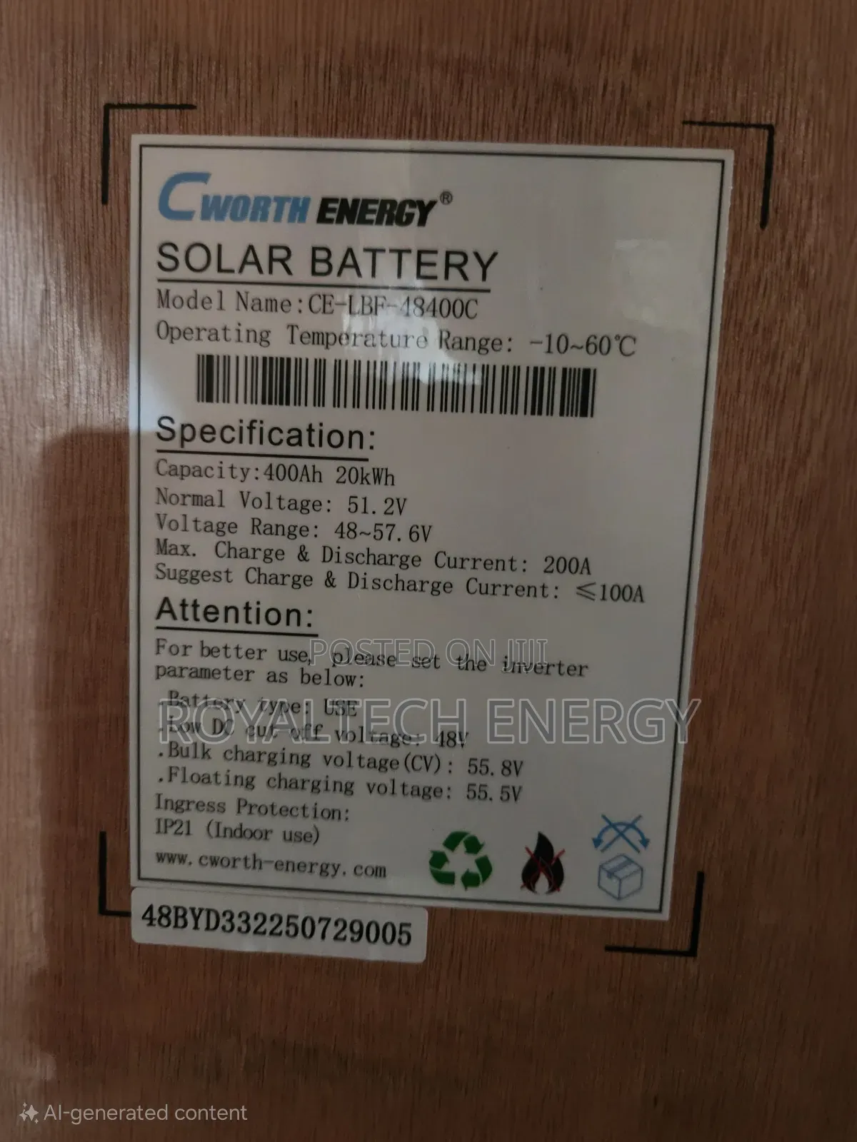 Cworth 20kwh 48v 400ah Lithium Phosphate Batteries
