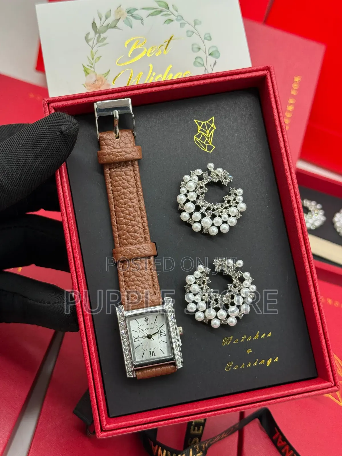 Lucky Fox Women Watch and Earings Gift Set