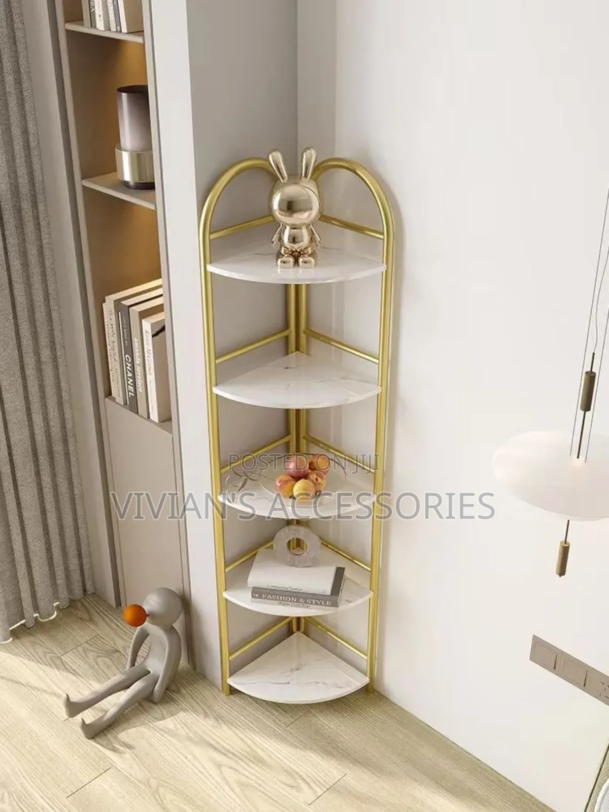 4 and 5 Layer Open Conner Shelf With Gold Iron Frame 
