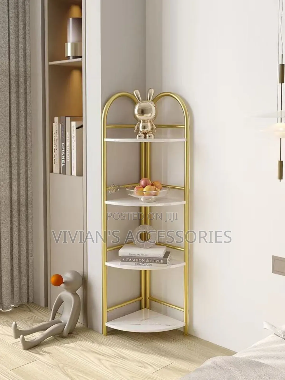 4 and 5 Layer Open Conner Shelf With Gold Iron Frame 