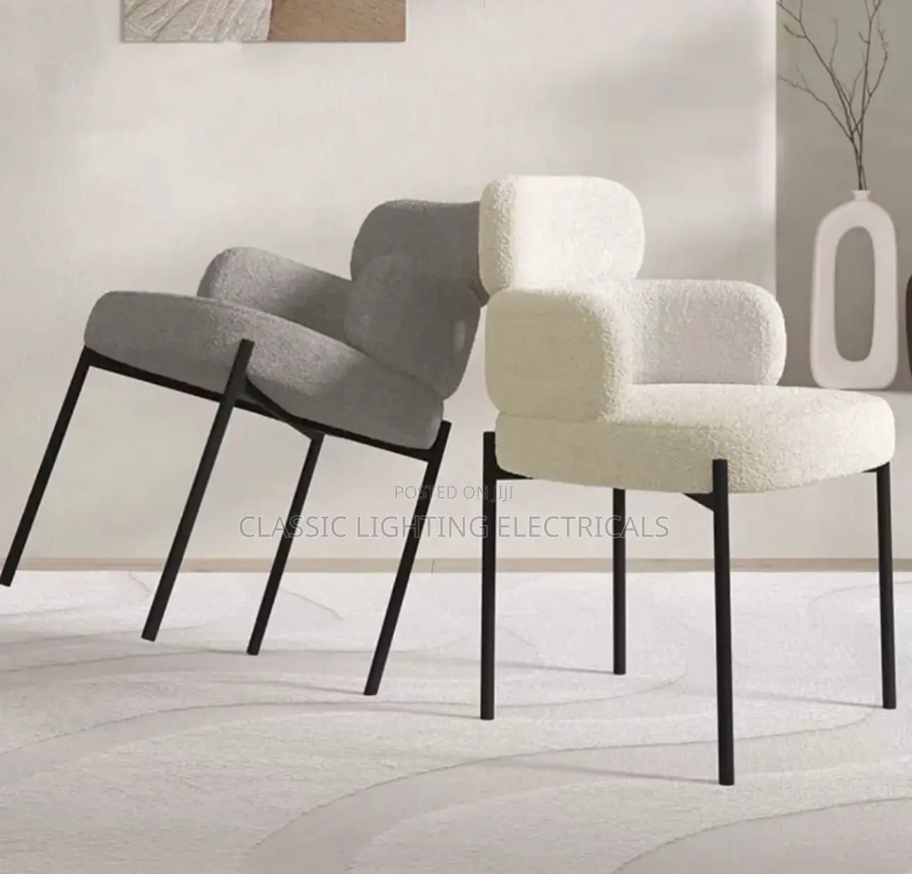Dining Chair Fabric Lamb Fleece Premium Cream Style White Chair