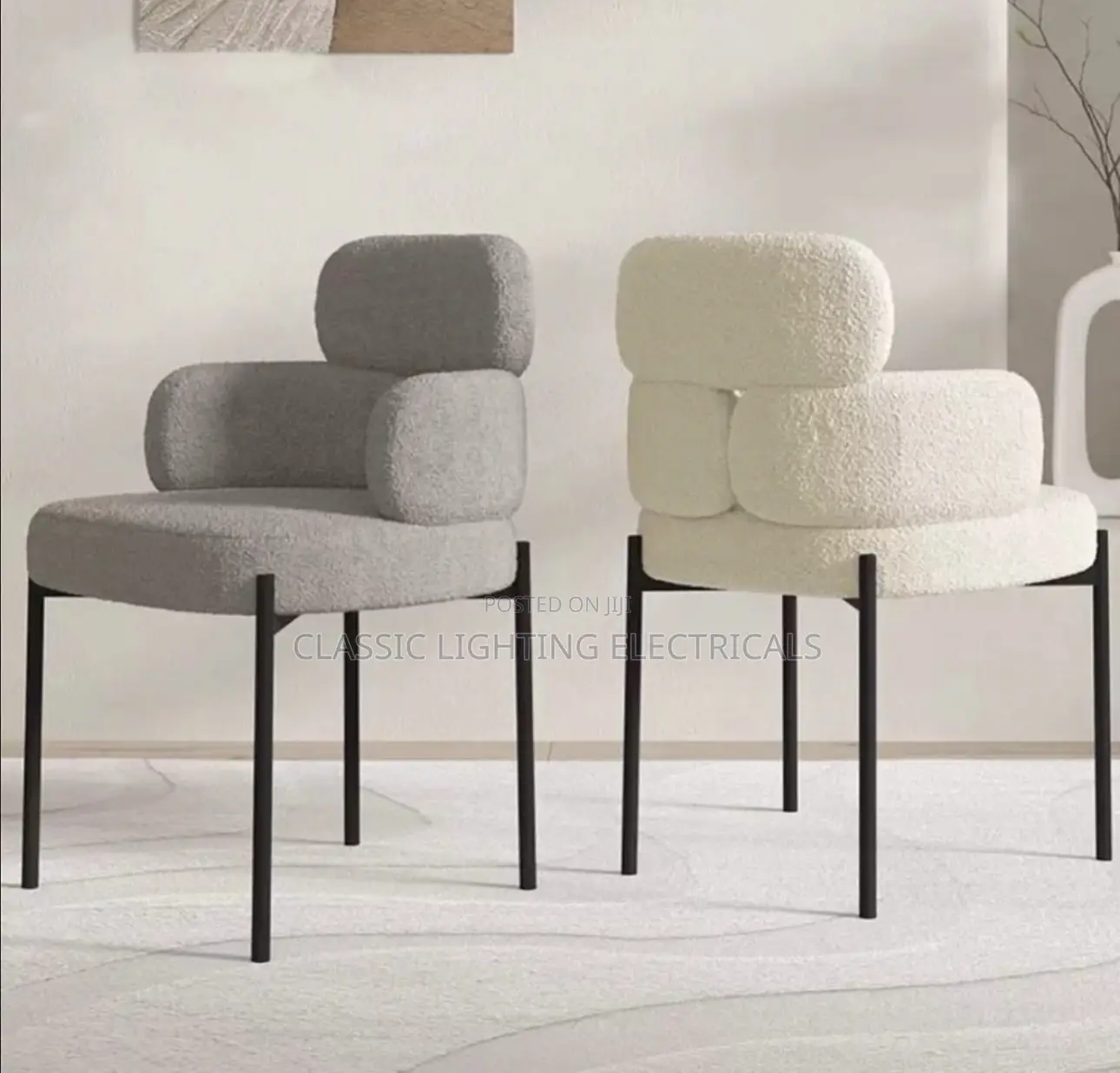 Dining Chair Fabric Lamb Fleece Premium Cream Style White Chair