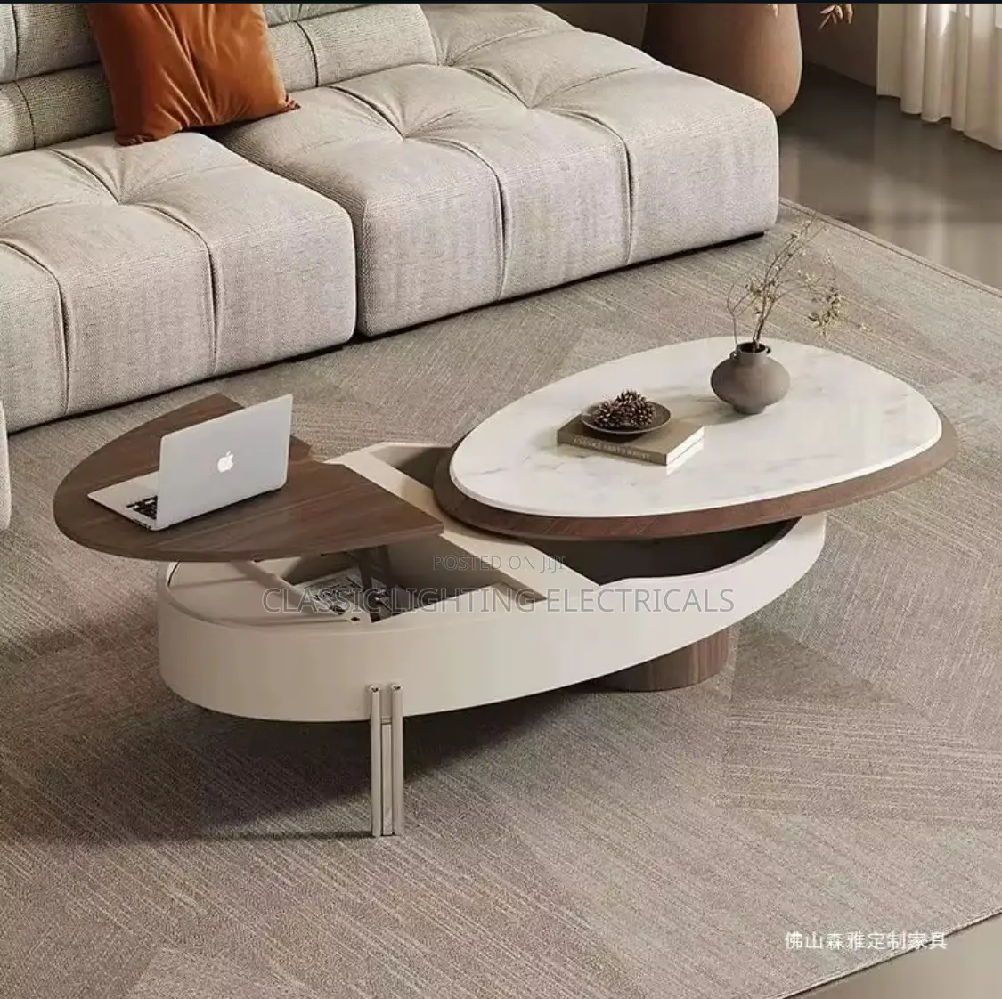 Italian Light Luxury Oval Liftable Microcrystalline Stone Coffee Table