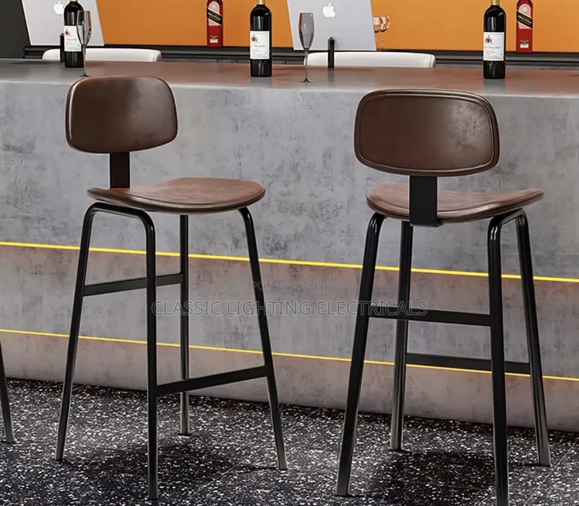Back Bar Stool Chair Black Faux Leather Brown Sturdy Bar Stool