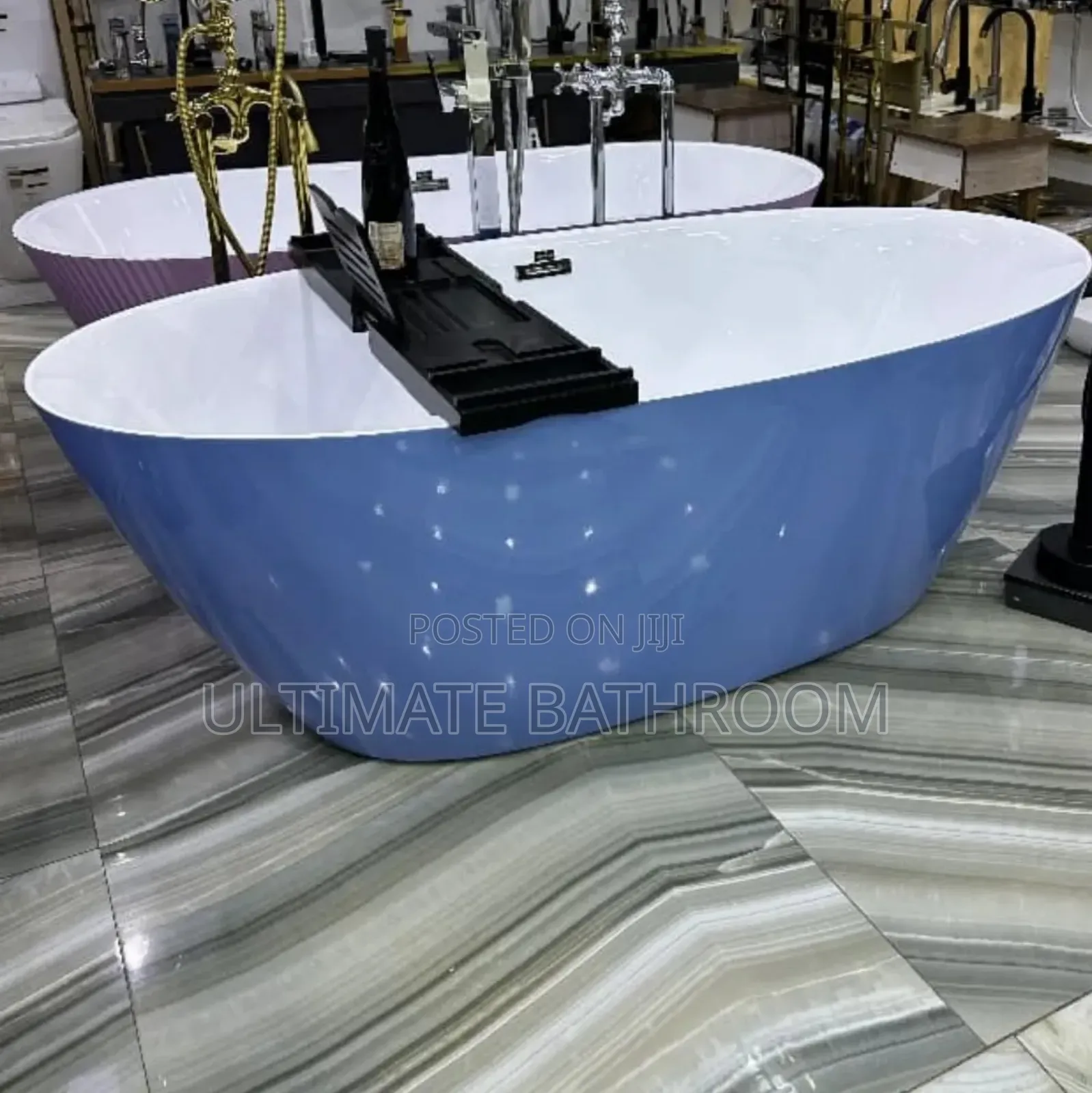 75x180cm White And Blue Acrylic Bathtub