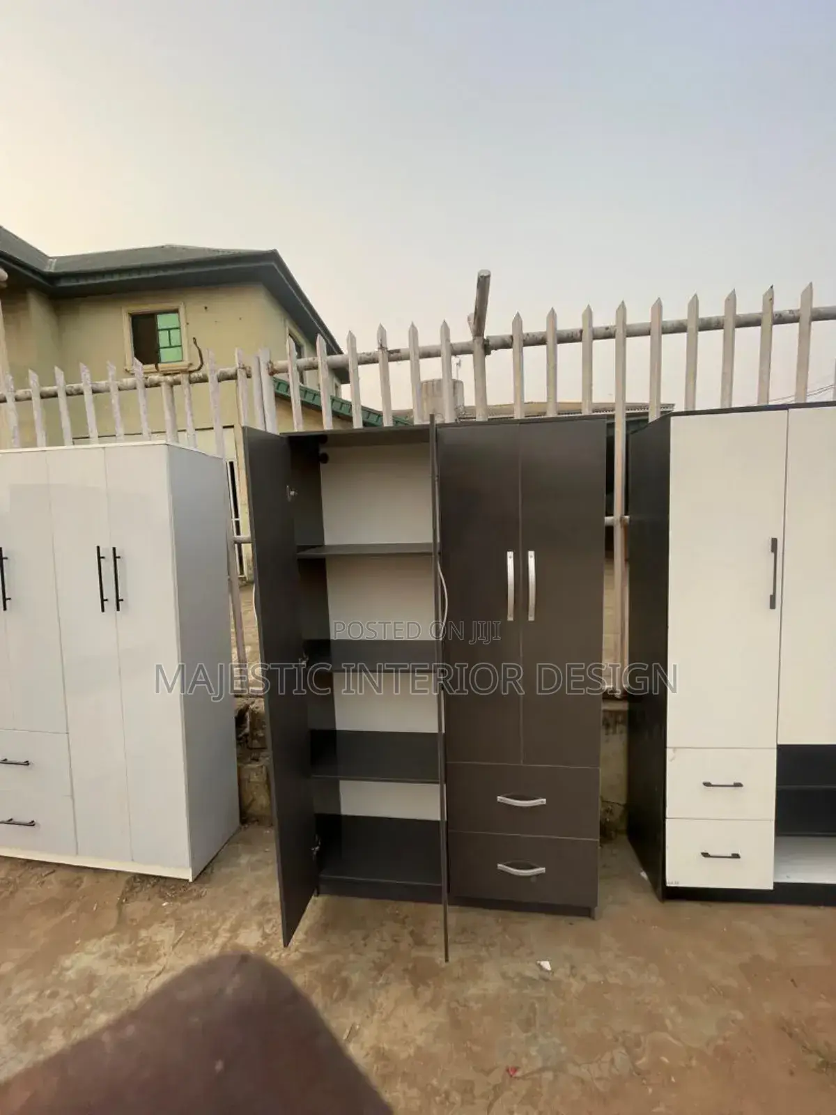 Modern 3-Door Wooden Wardrobe With Shelves Hanging Space