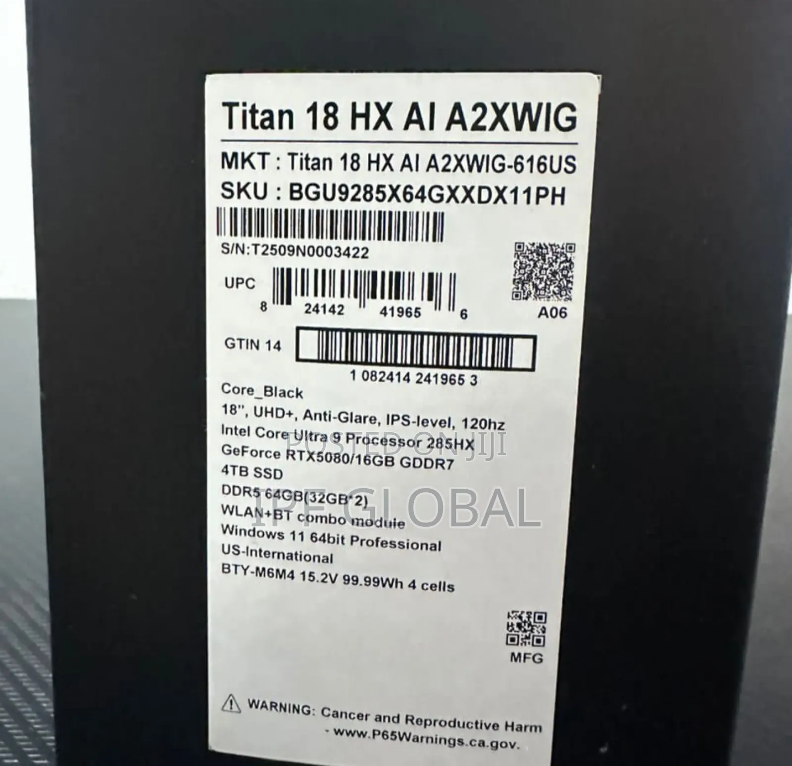 New Laptop MSI Titan 18 HX AI 64GB Intel Core Ultra 9 SSD 4T