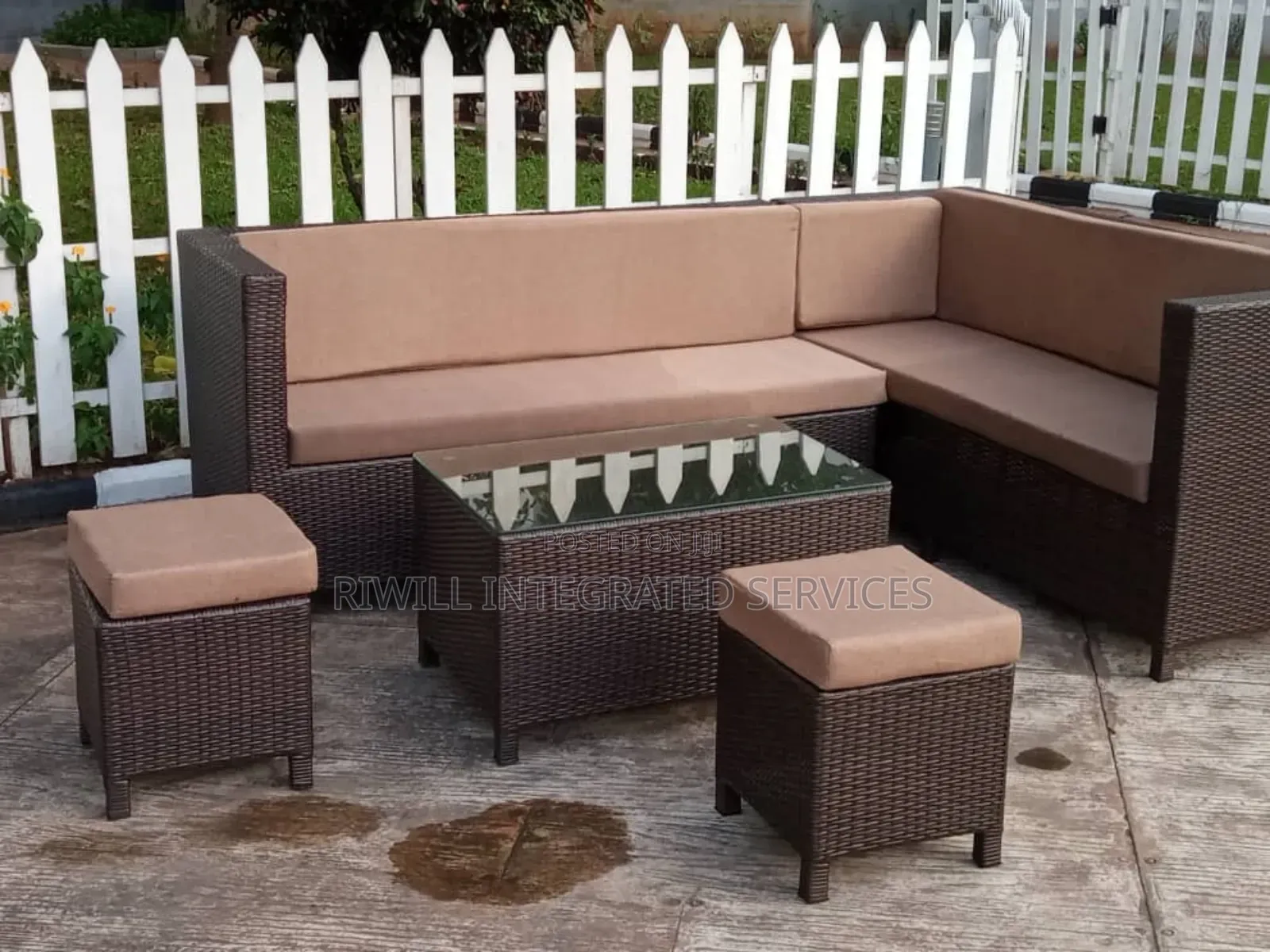 L-Shape Rattan Chairs and Table