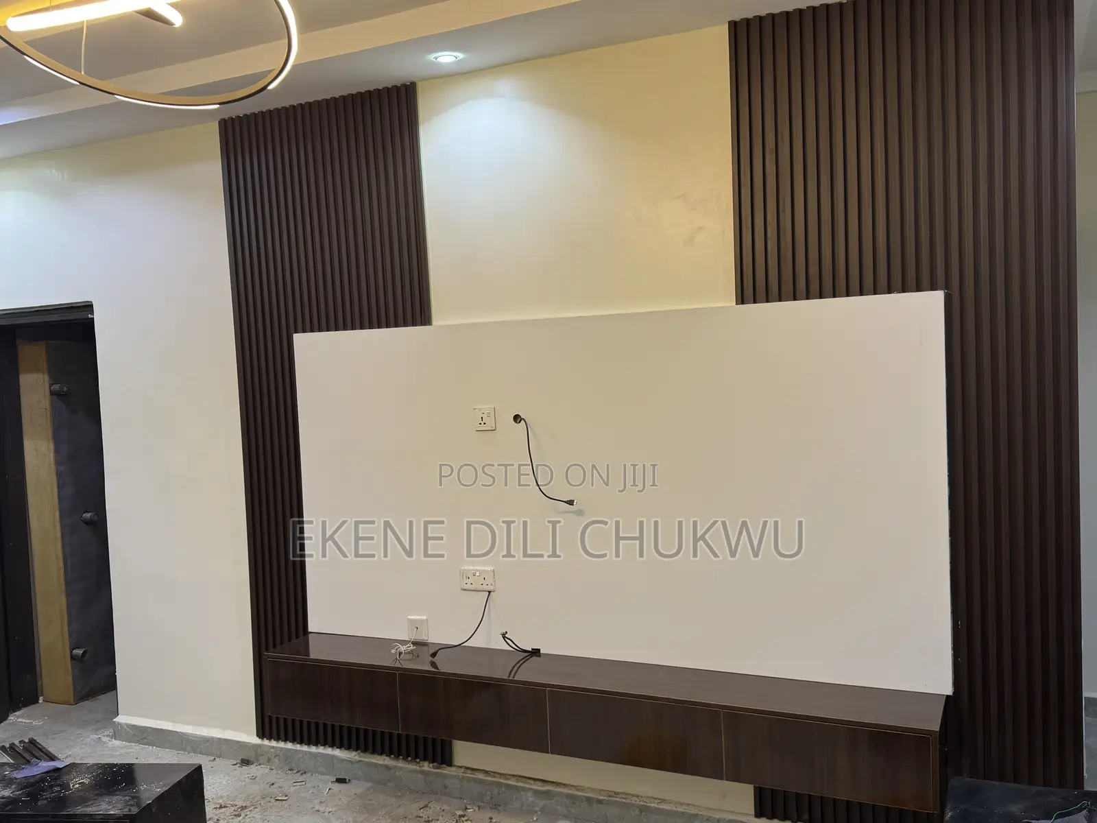 Luxury Tv Wall Panel With Wooden Fluted Design Floating Media Unit