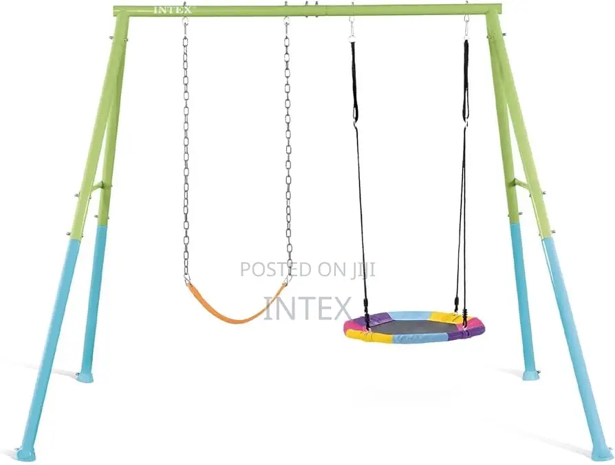 Children's Swing With Seat and Nest Swing, Steel, Green and Blue,