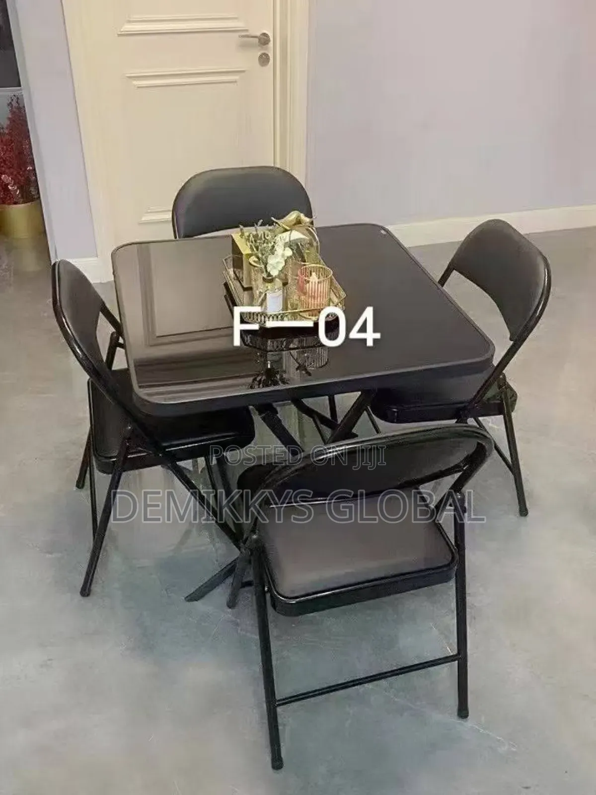 Tempered Glass Table Cushioned Leather Chair 4 Set