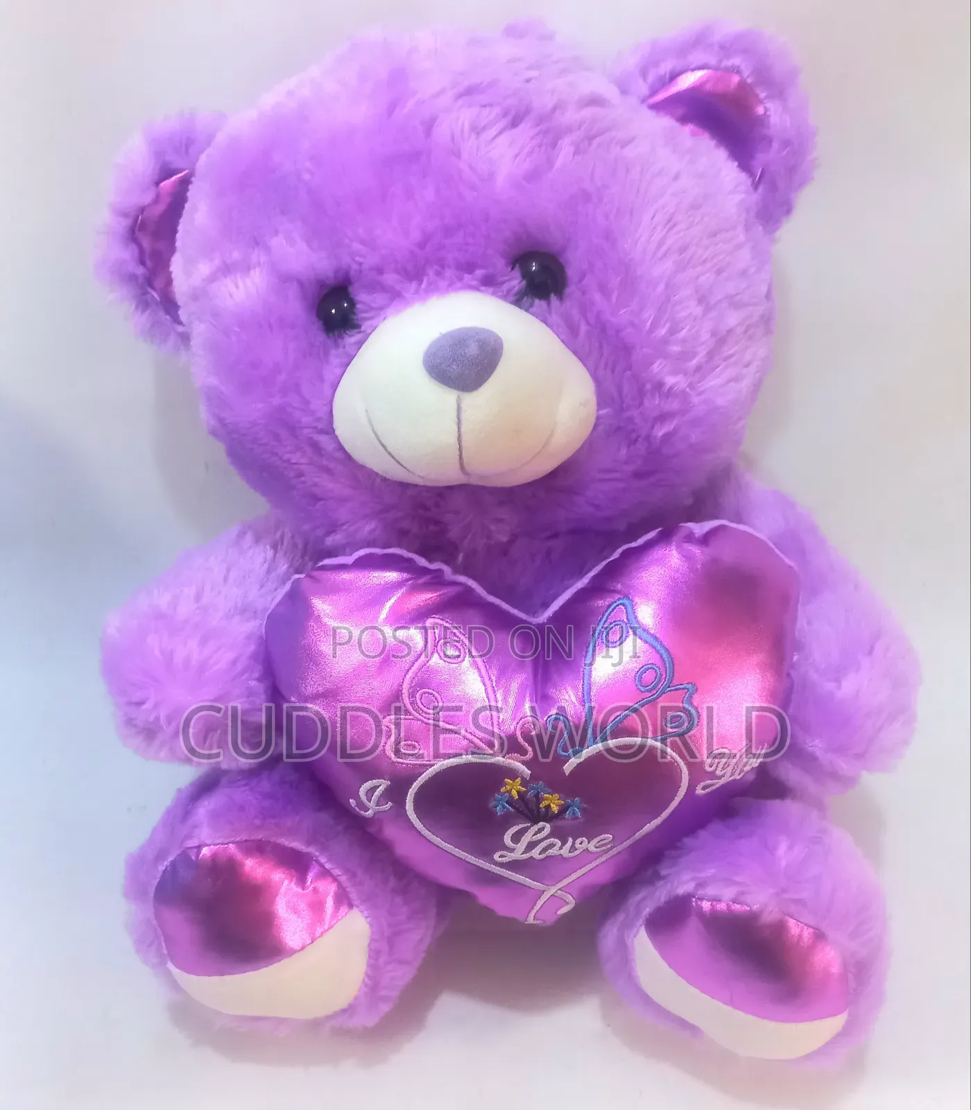 Fluffy Purple Teddy Bear With Heart