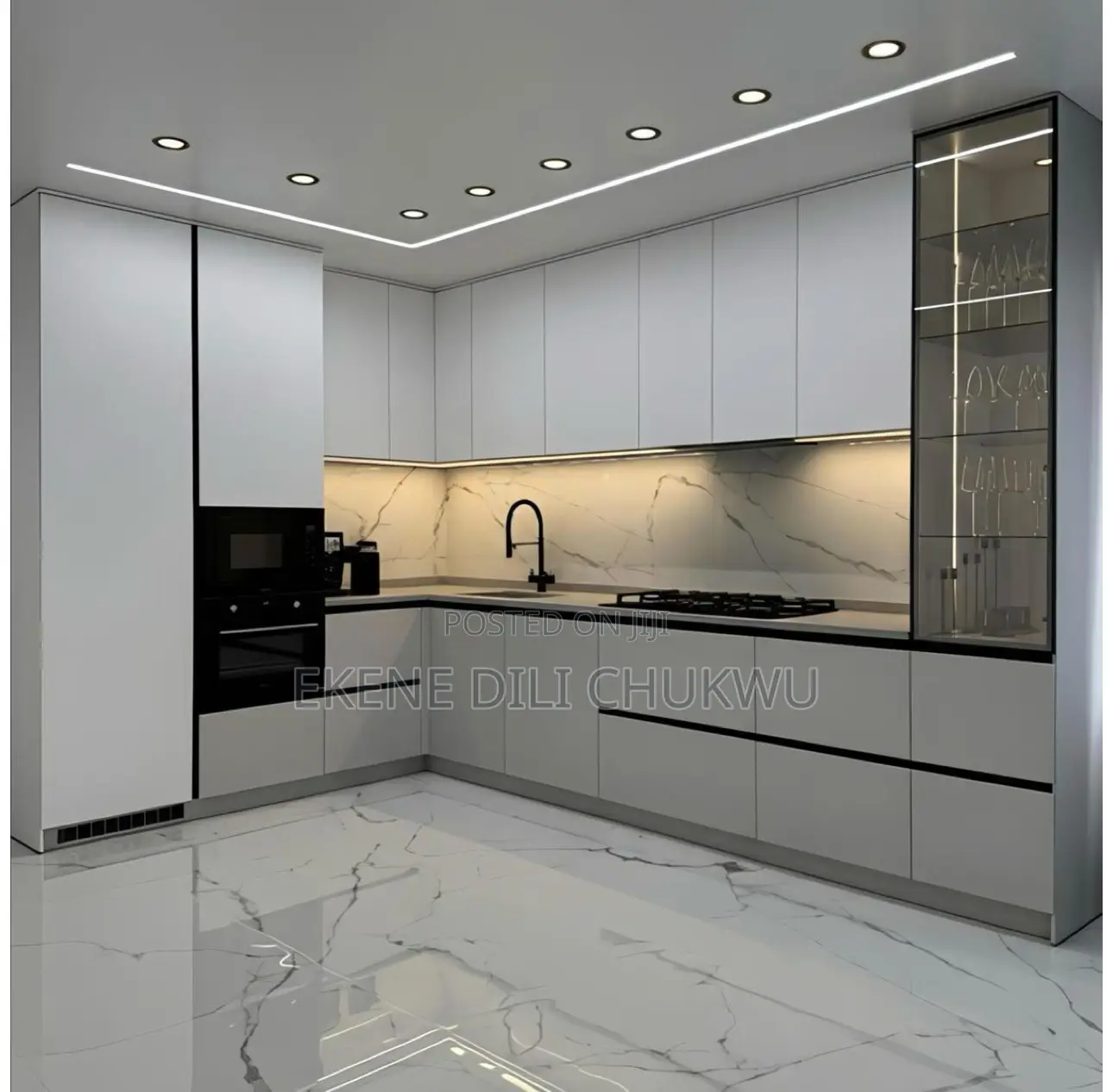 “Modern High-Gloss Kitchen Cabinets With Led Lighting Profile Doors