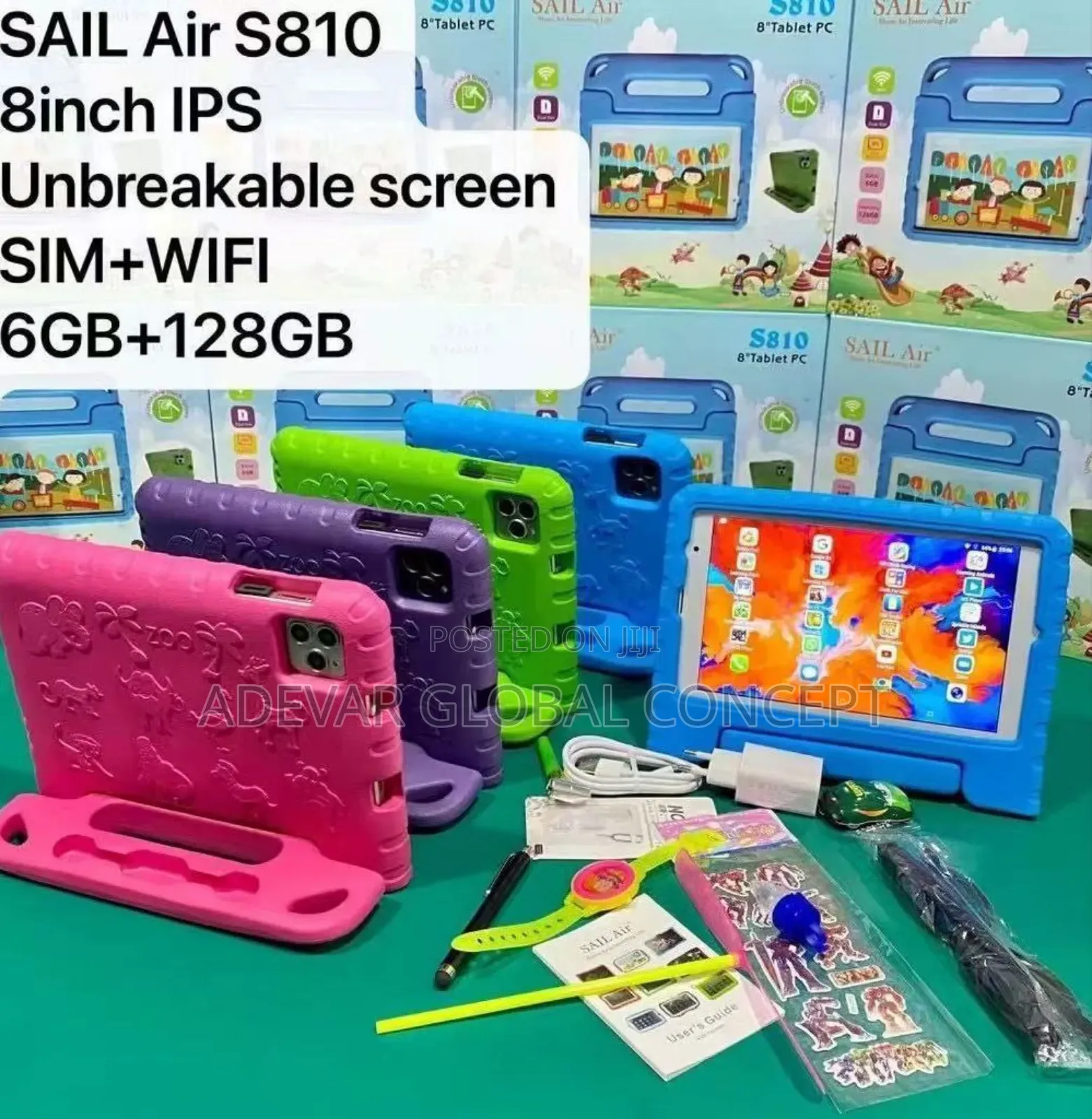 8 Inches Sailair S810 Kids Tablet
Unbreakable 1 Sim + Wifi
6gb + 128gb