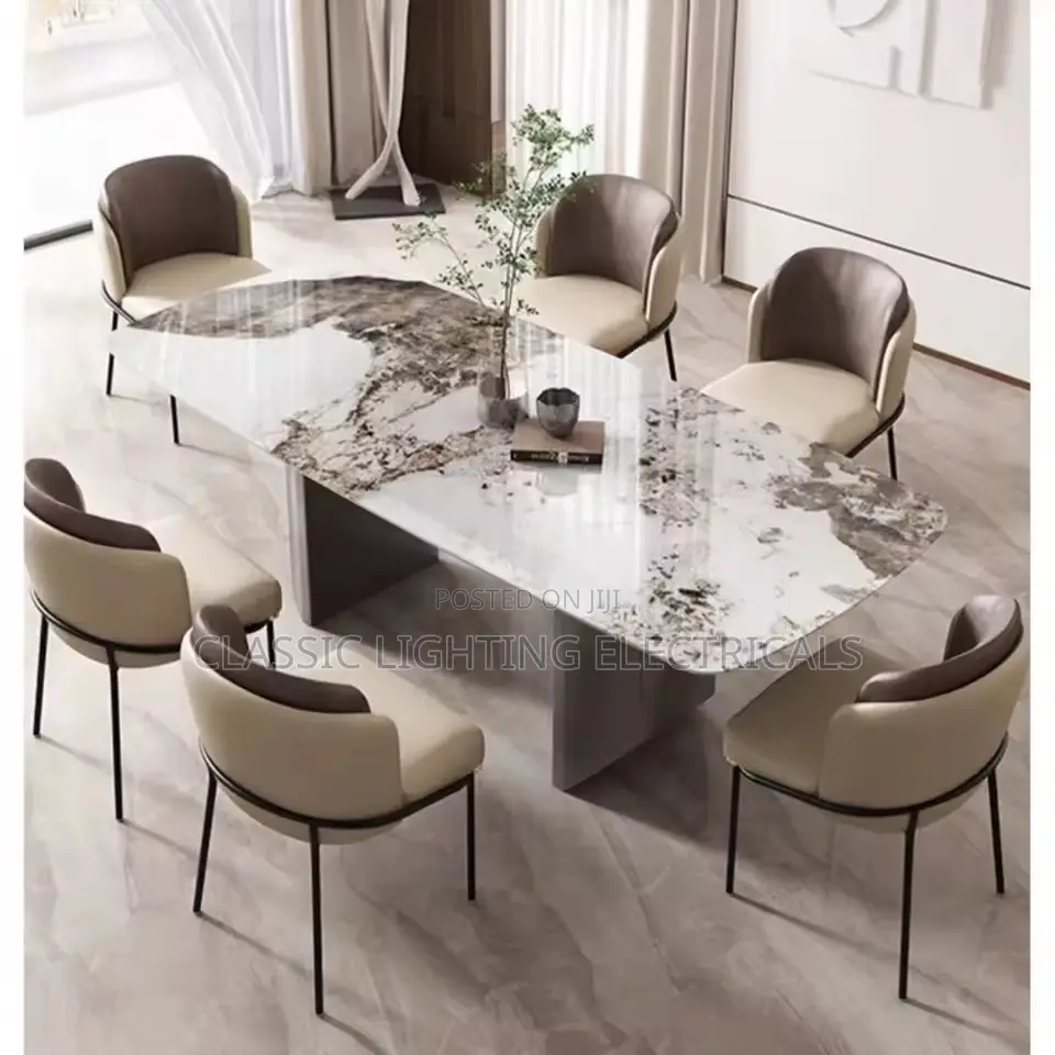 Modern Luxury Dining Table 6 Seater Stone Top Dining Room Set