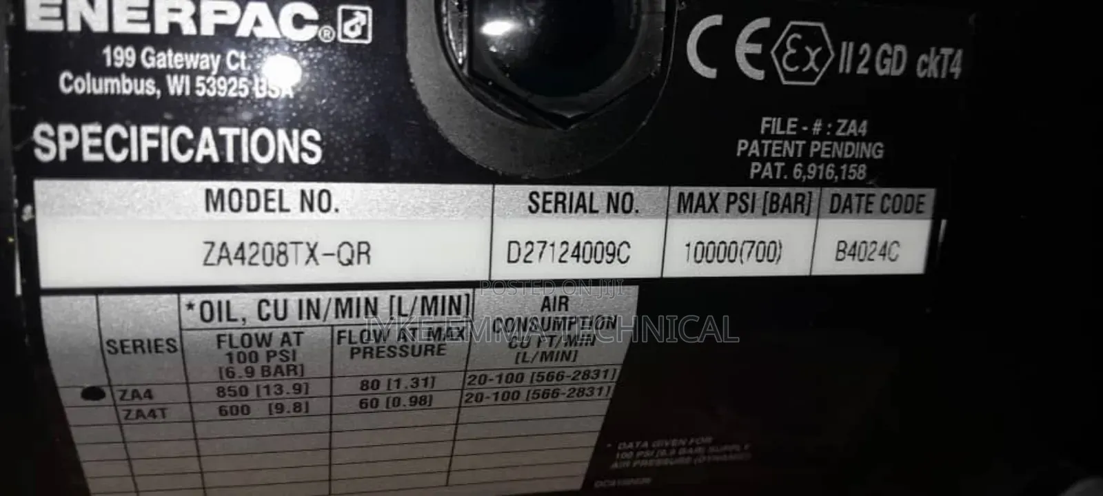Za4208tx-Qr, Two Speed Air Hydraulic Torque Wrench Pump 10,000 Psi