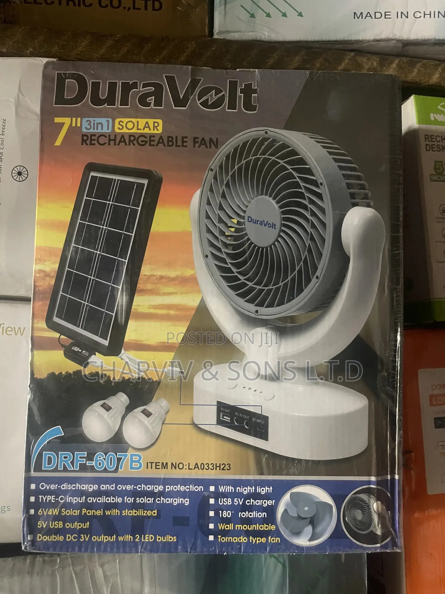 Duravolt Rechargeable Solar Fan 7”